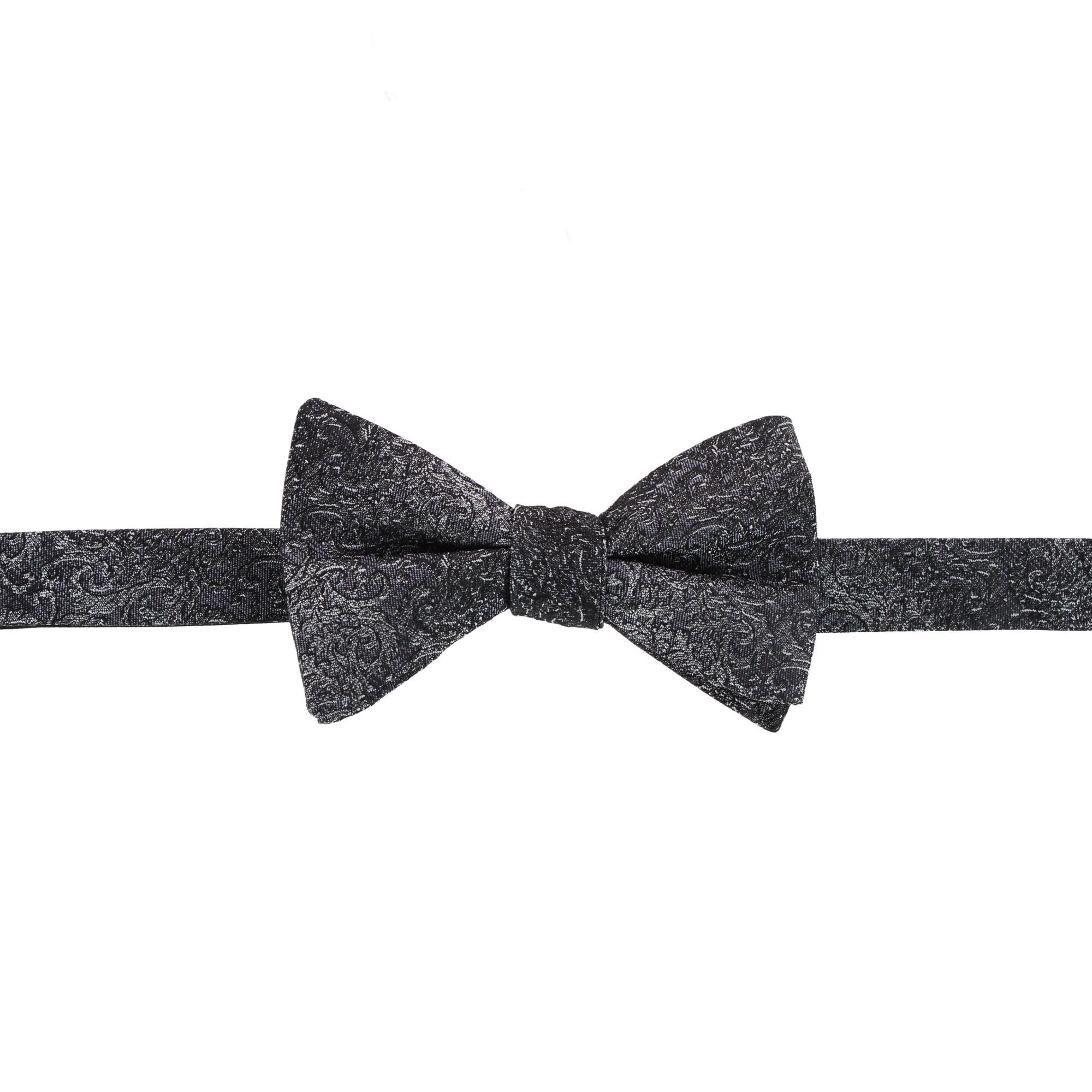 Trafalgar Esteban Scrolling Vines Tone on Tone Patterned Silk Self Tie Bow Tie - Silver and Black one size