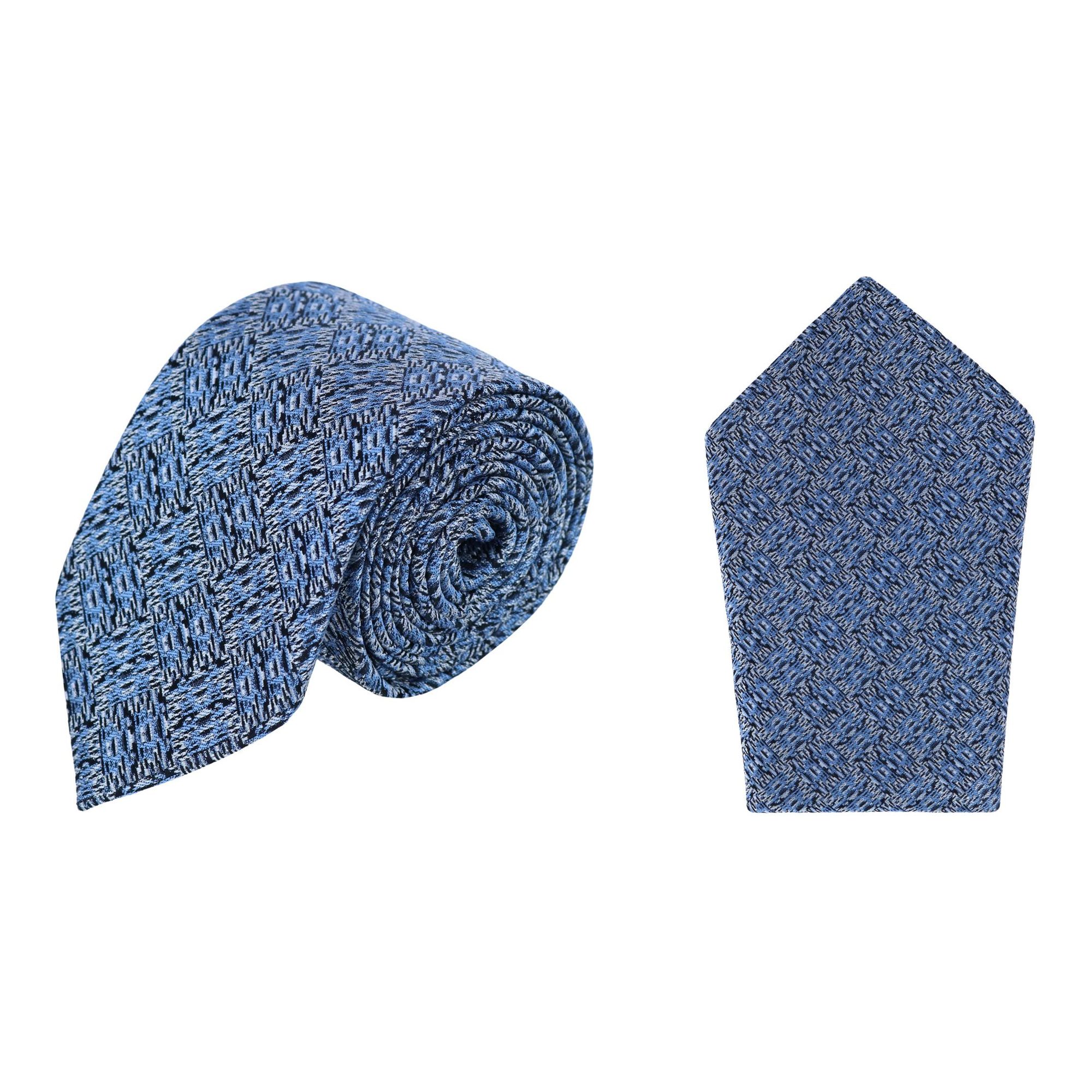 Trafalgar Benito's Blue Basketweave Silk Necktie & Pocket Square Bundle - Blue one size