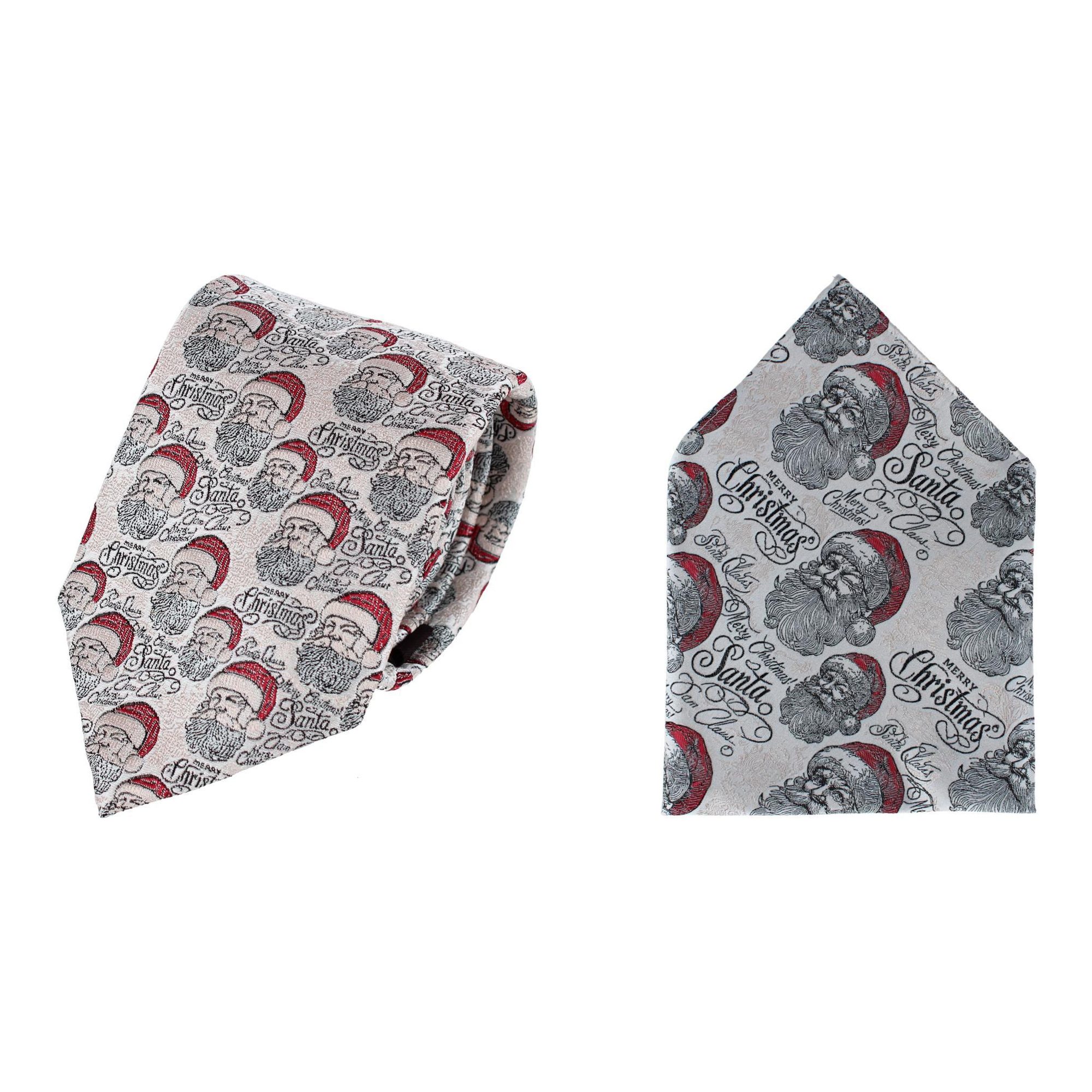 Trafalgar Santa Claus Is Watching Silk Tie and Pocket Square Bundle - Cream one size