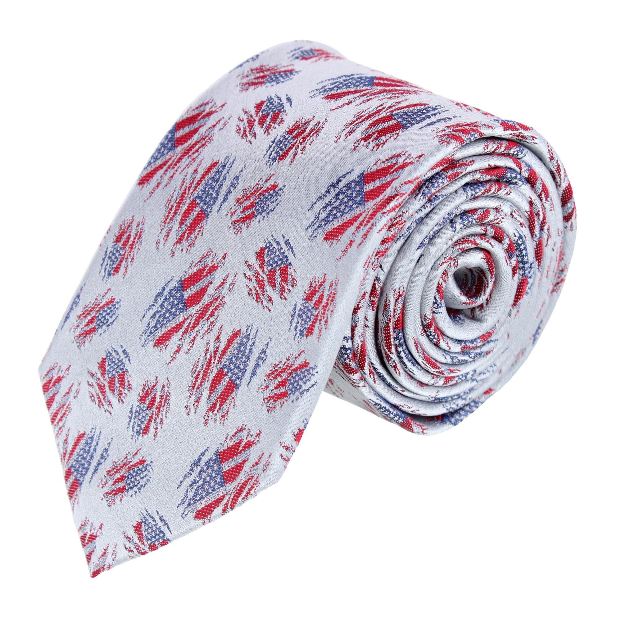 Trafalgar Stars & Stripes Secret Silver Silk Novelty Necktie - Silver one size