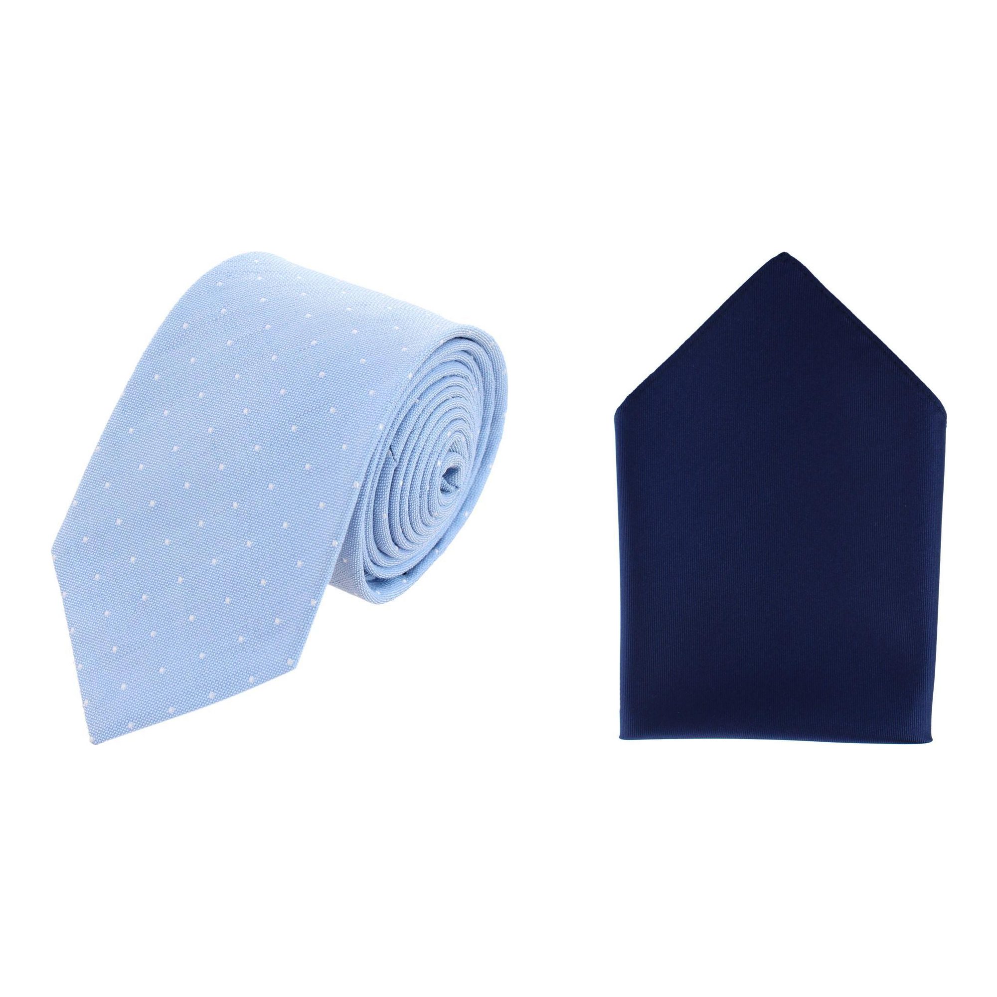 Trafalgar Churchill Chambray Polka Dot Necktie & Gatsby Silk Pocket Square Bundle - Blue & Navy one size
