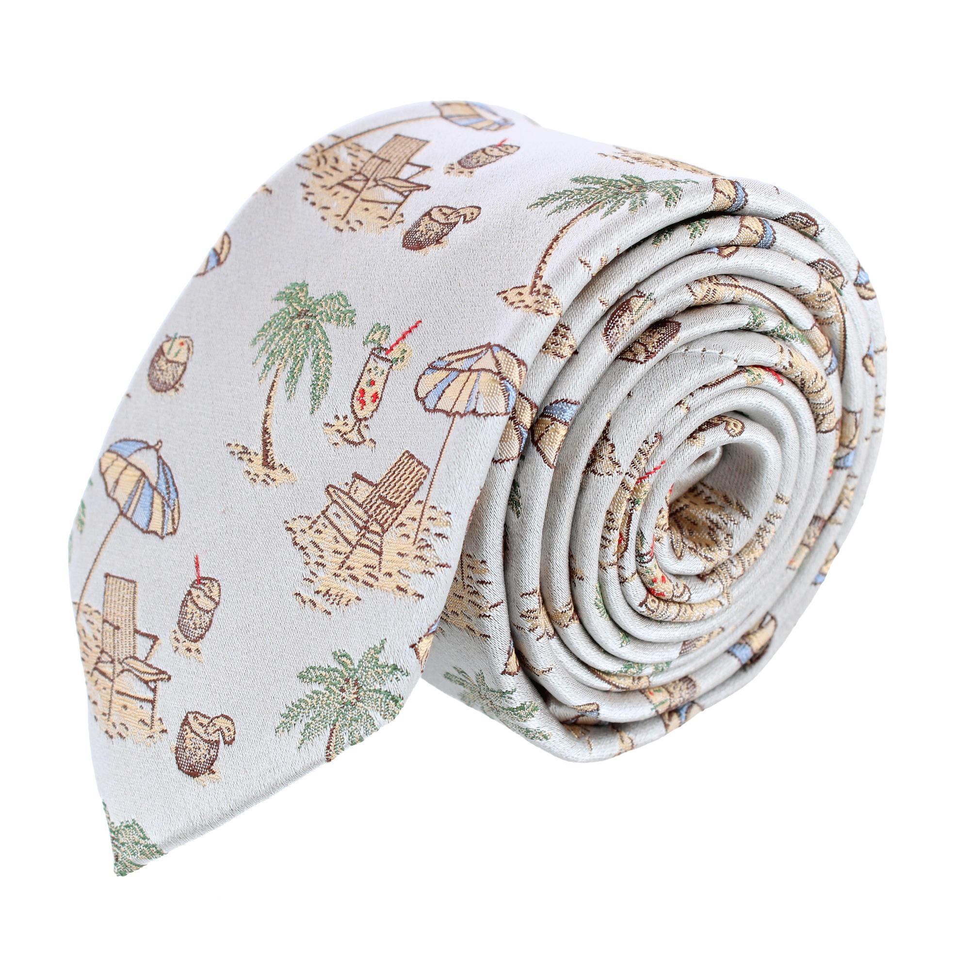 Trafalgar Beach Get A Way Silk Novelty Necktie - Silver one size