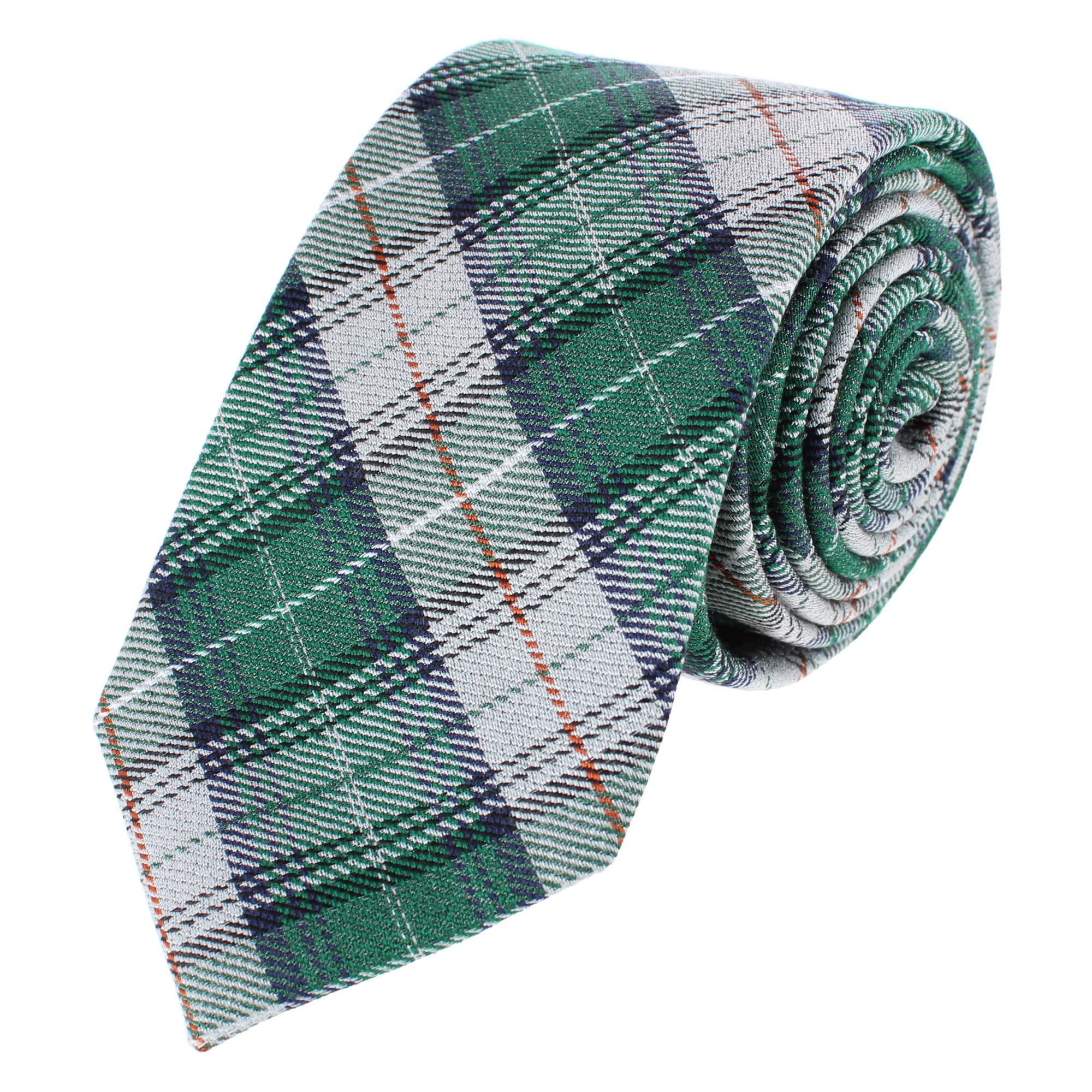 Trafalgar Gerald Green and Silver Plaid Wool Blend Necktie - Multiple one size