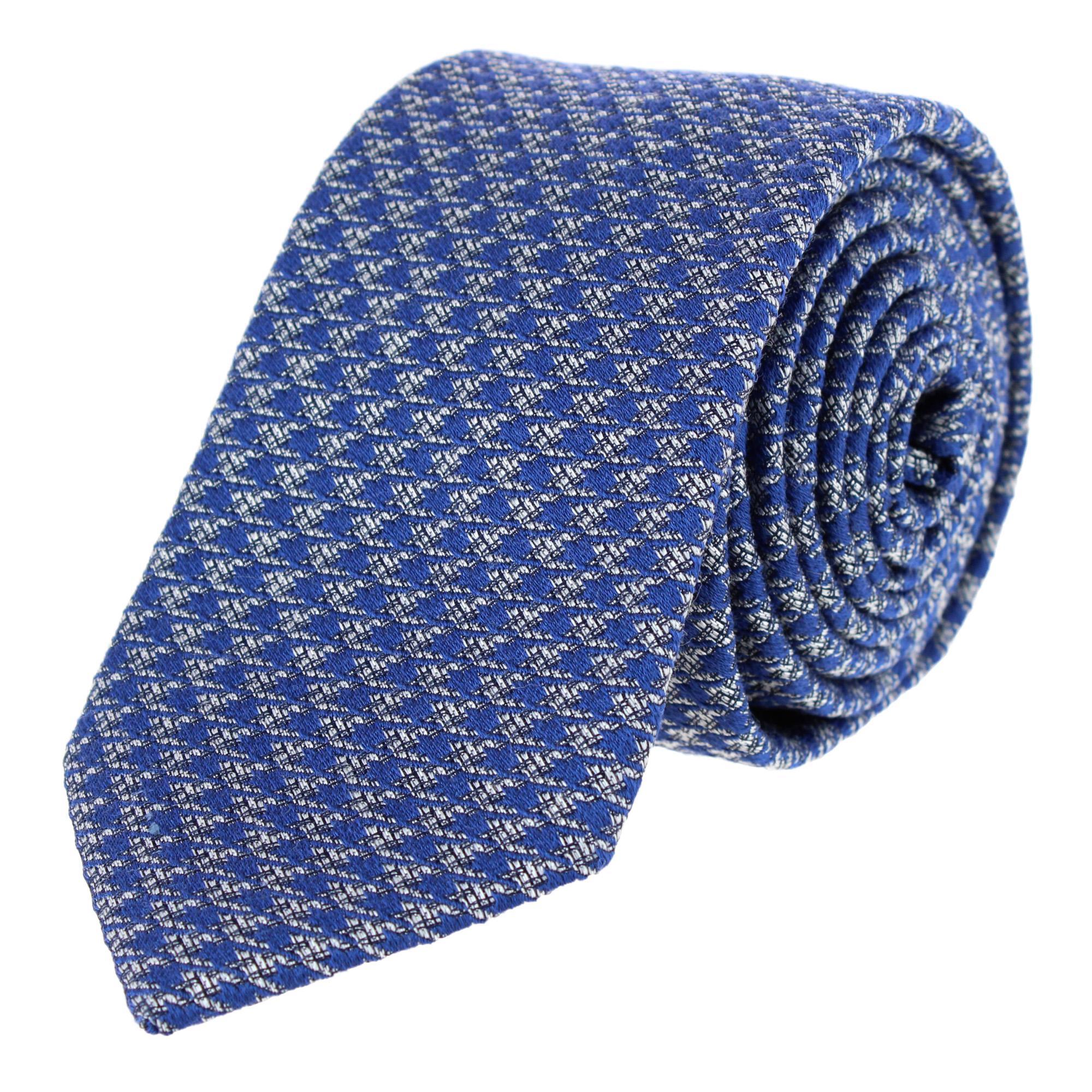 Trafalgar Nereus Diamond Neat Patterned Business Wool Blend Necktie - Blue one size
