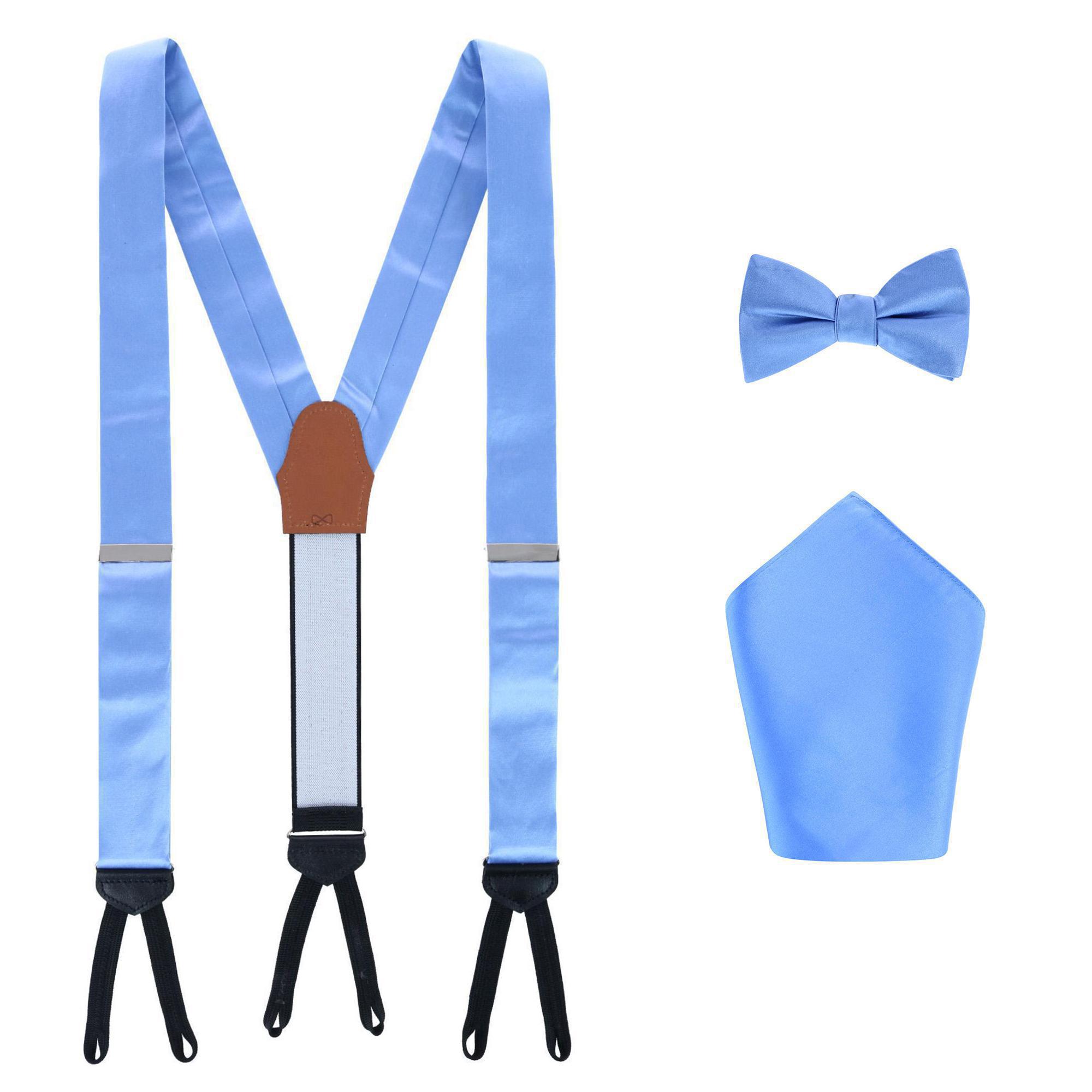 Trafalgar Sutton Solid Color Silk Brace Bow Tie & Pocket Square Combo - Light Blue one size
