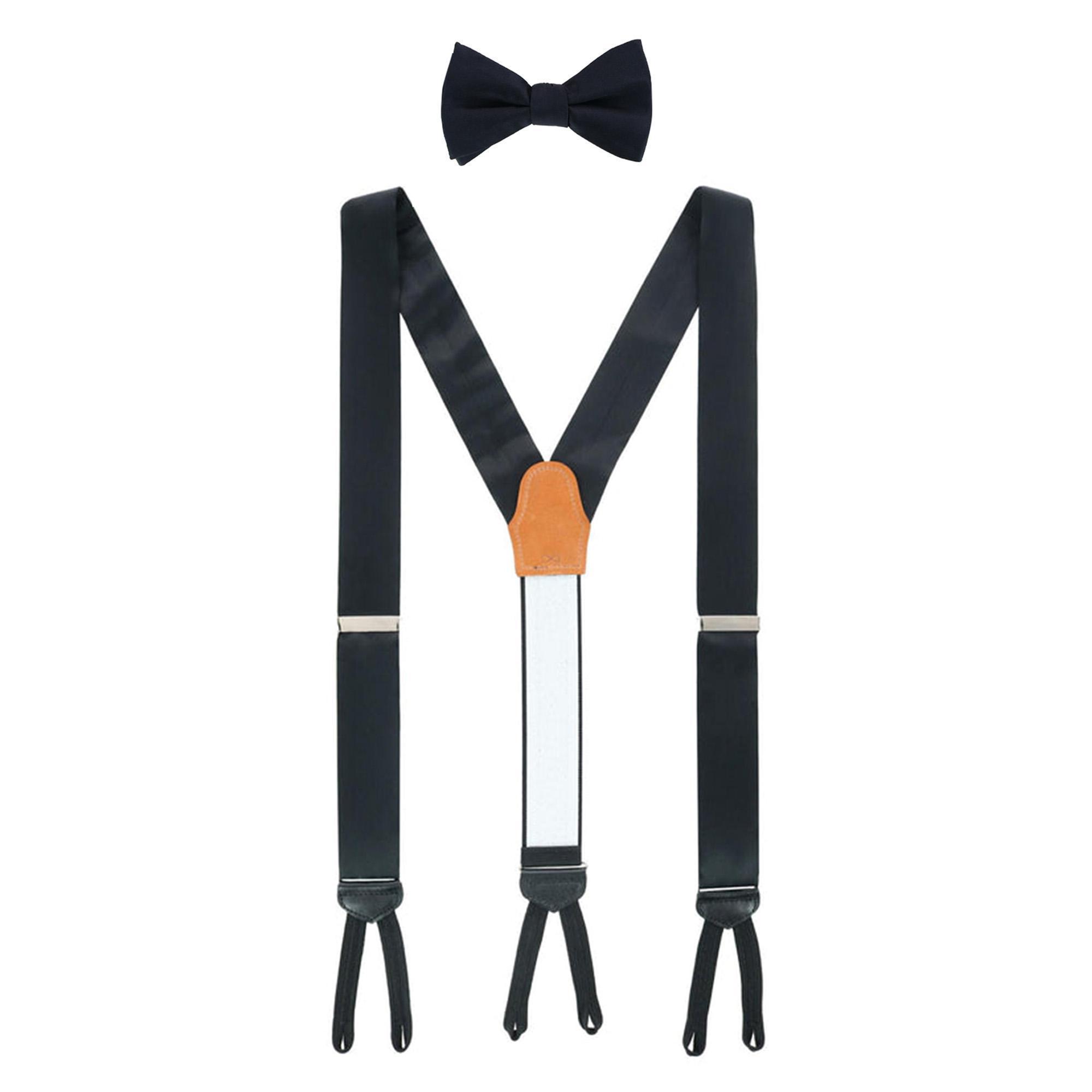 Trafalgar Sutton Solid Color Silk Brace and Bow Tie Combo - Black one size