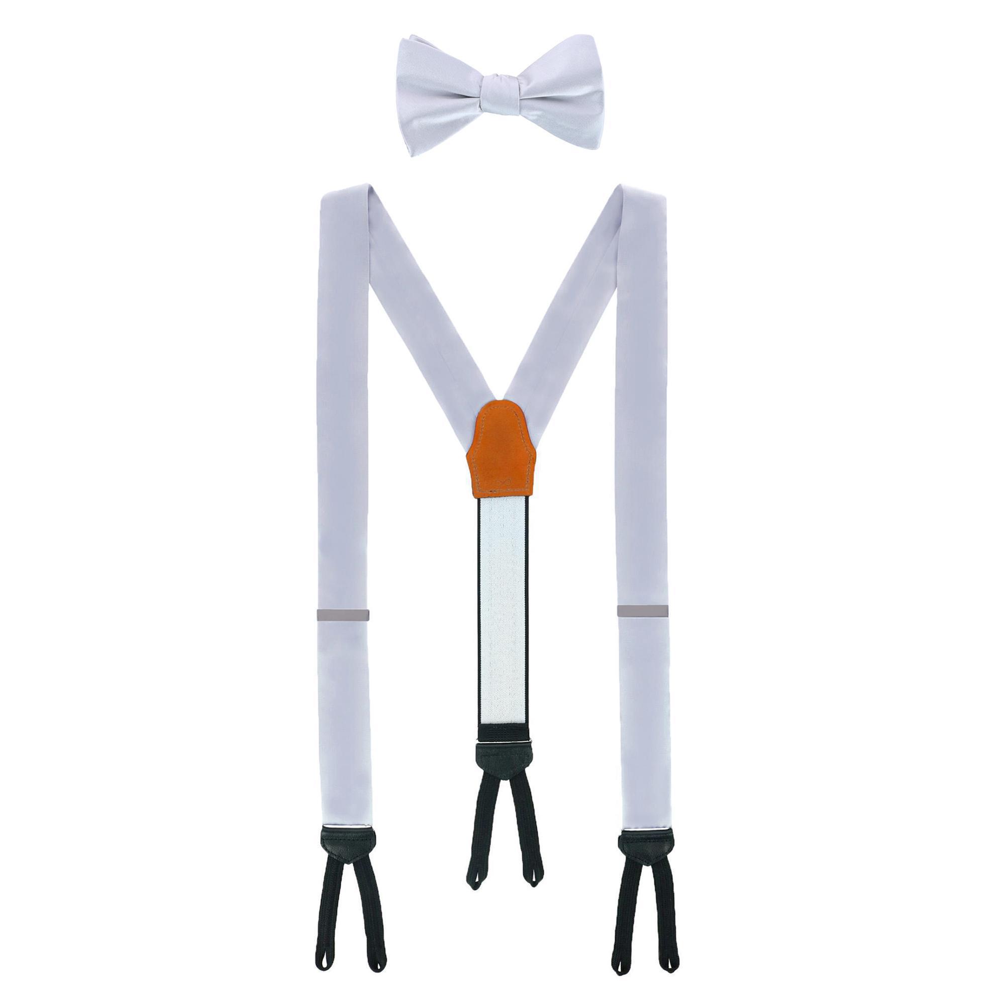 Trafalgar Sutton Solid Color Silk Brace and Bow Tie Combo - Silver one size