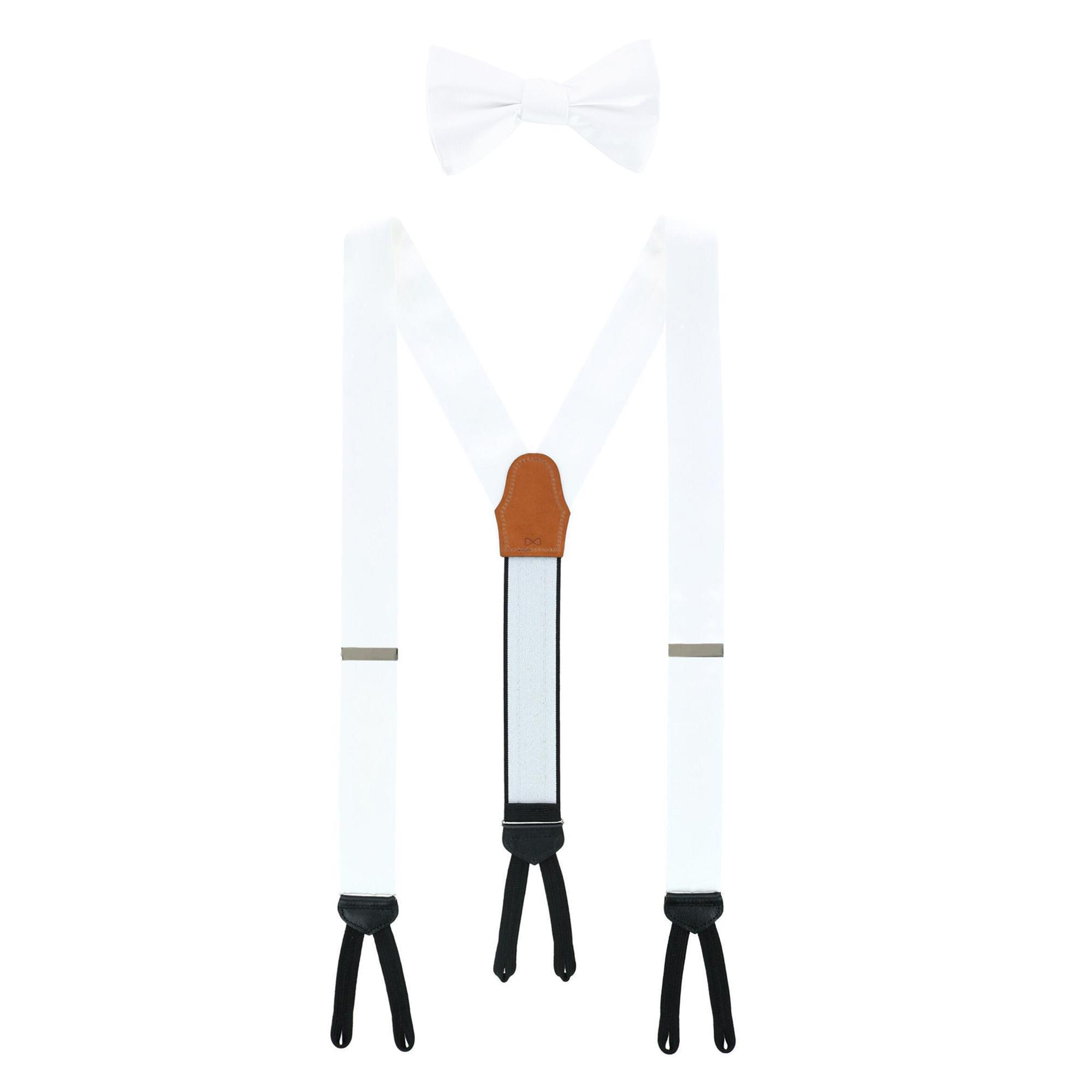 Trafalgar Sutton Solid Color Silk Brace and Bow Tie Combo - White one size