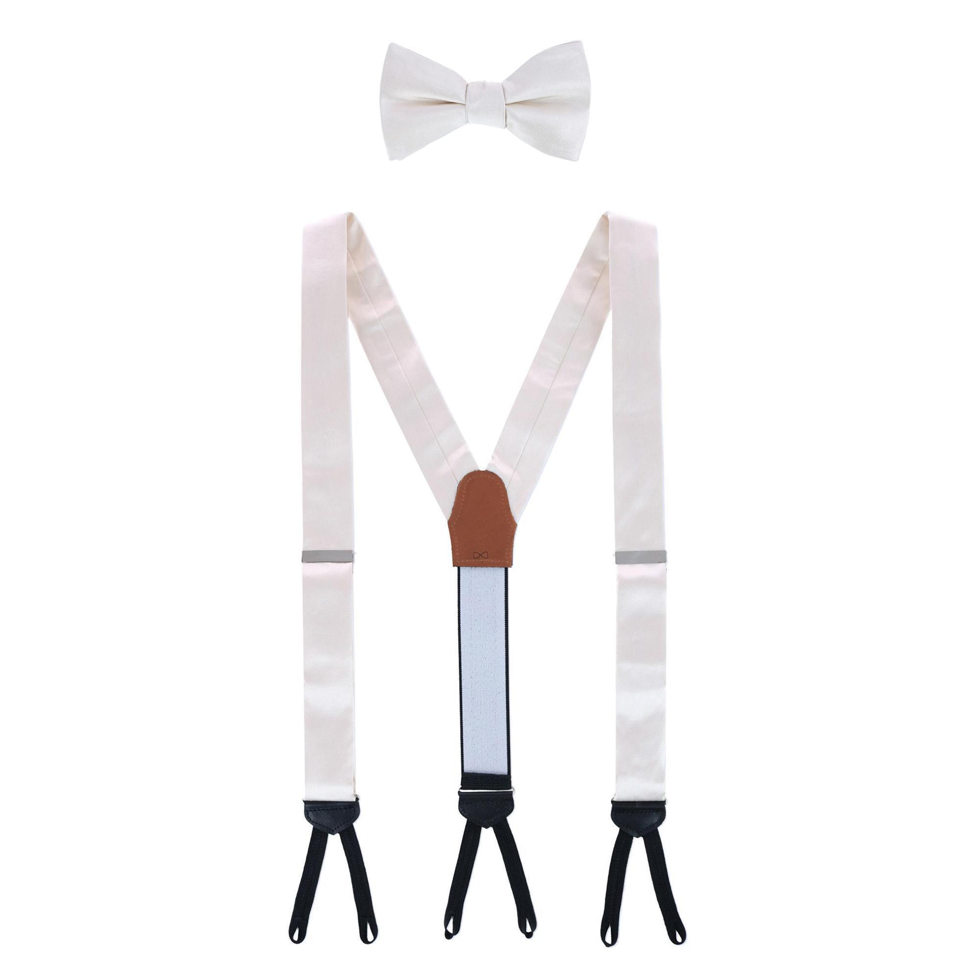 Trafalgar Sutton Solid Color Silk Brace and Bow Tie Combo - Ivory one size