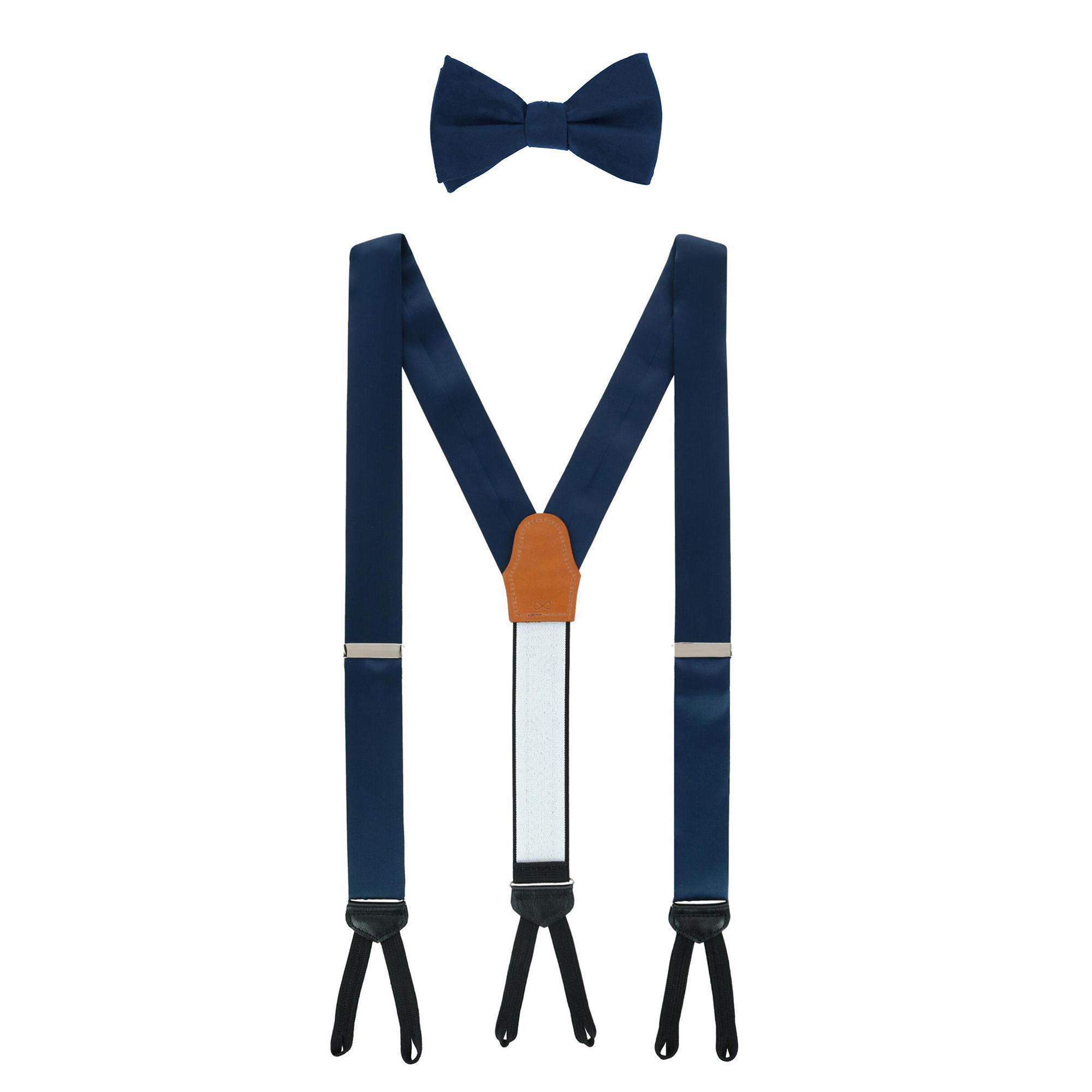 Trafalgar Sutton Solid Color Silk Brace and Bow Tie Combo - Navy one size