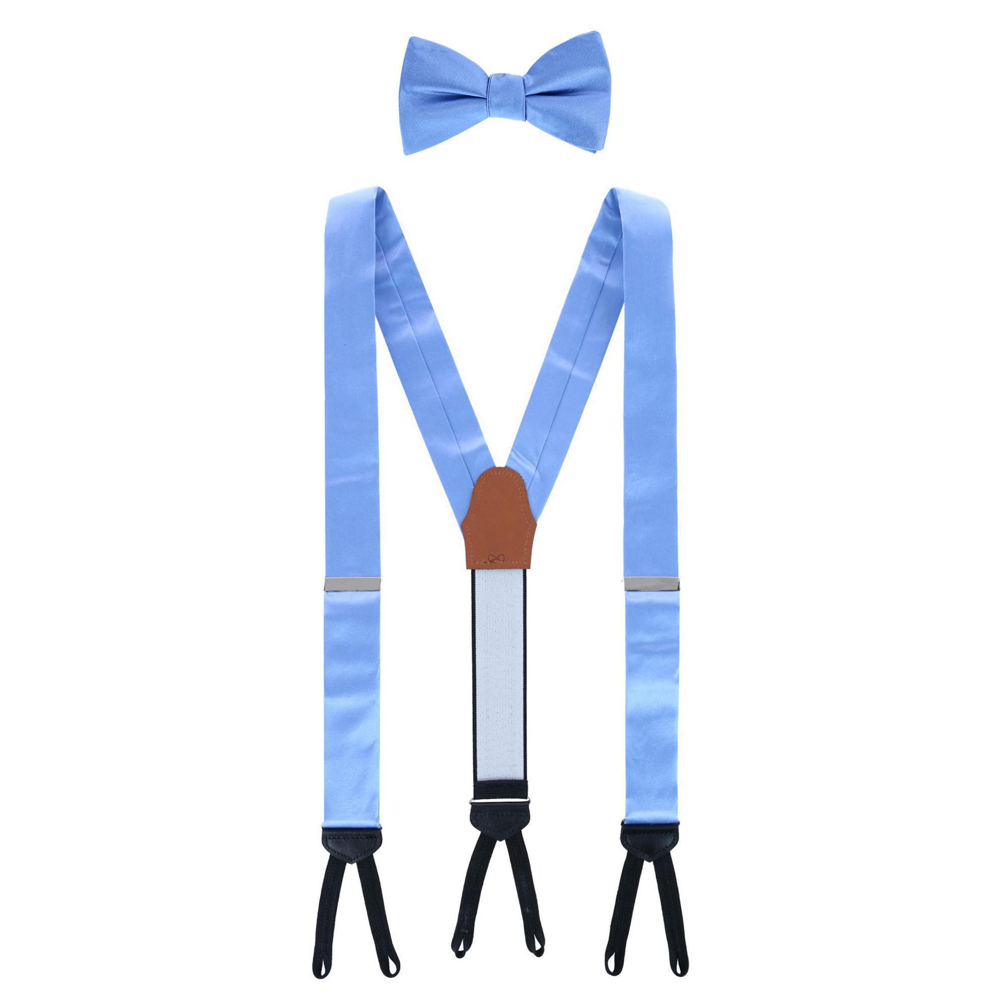 Trafalgar Sutton Solid Color Silk Brace and Bow Tie Combo - Light Blue one size