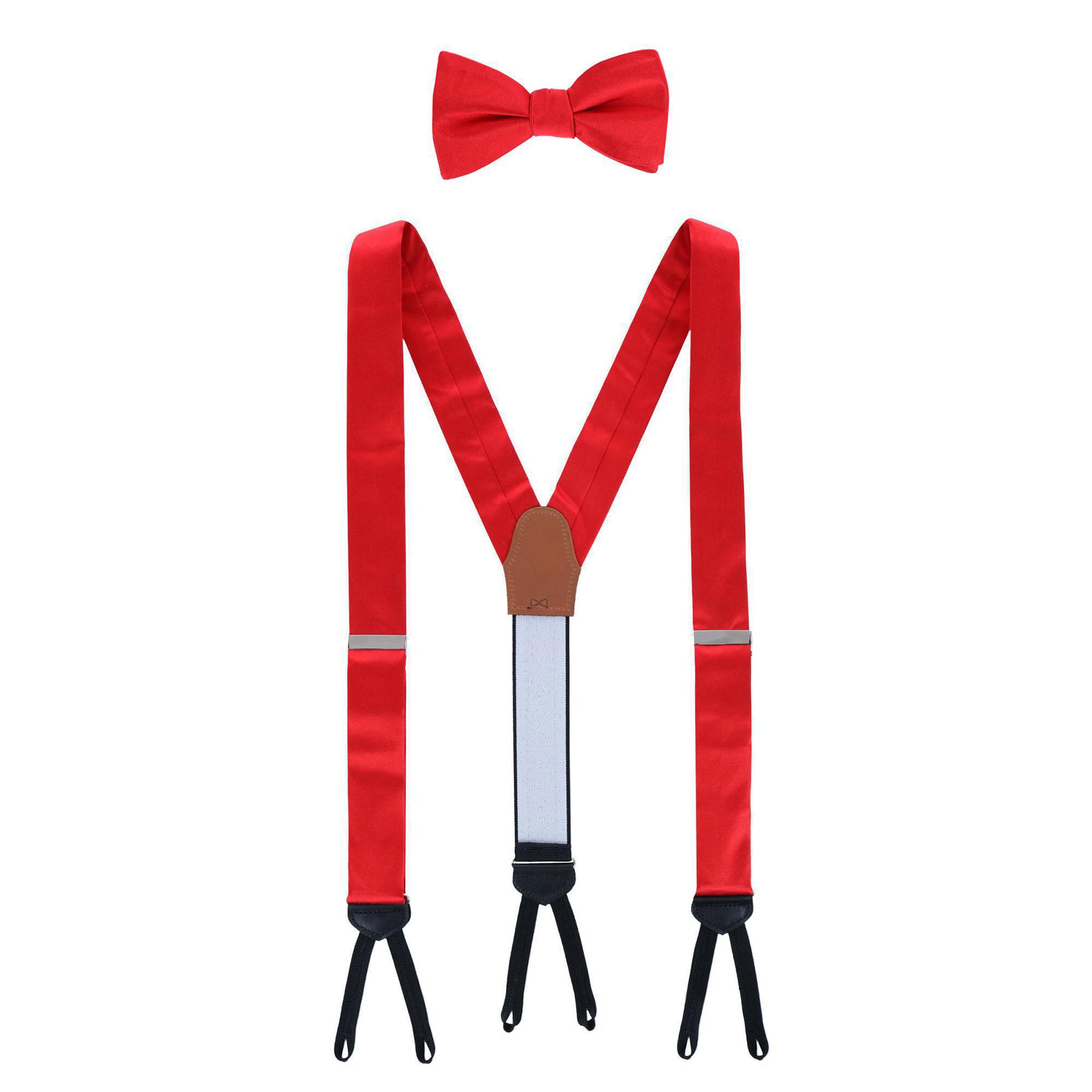 Trafalgar Sutton Solid Color Silk Brace and Bow Tie Combo - Red one size