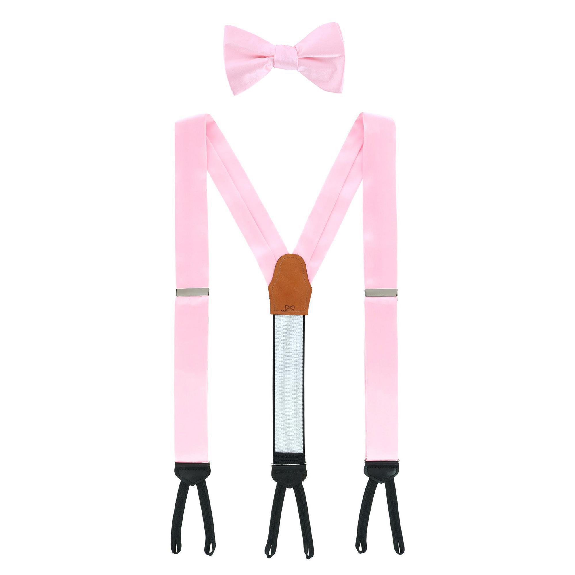 Trafalgar Sutton Solid Color Silk Brace and Bow Tie Combo - Pink one size