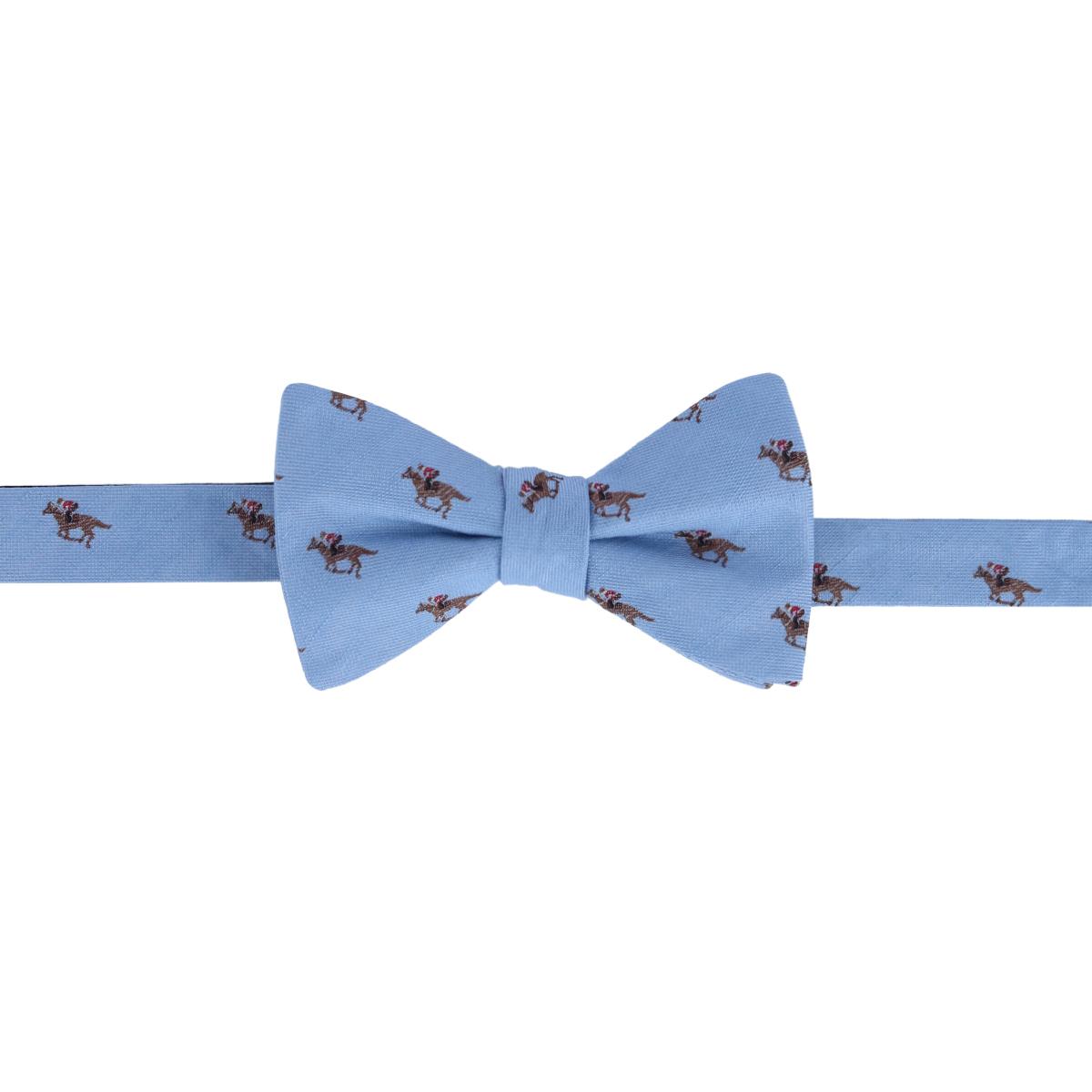 Trafalgar Down The Stretch Racehorse Linen Blend Bow Tie - Light Blue one size