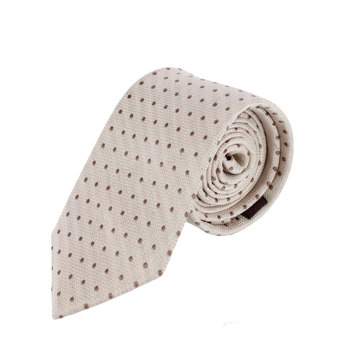Trafalgar Ignacio Linen Blend Polka Dot Vertical Slant Lined Business Necktie - Tan one size