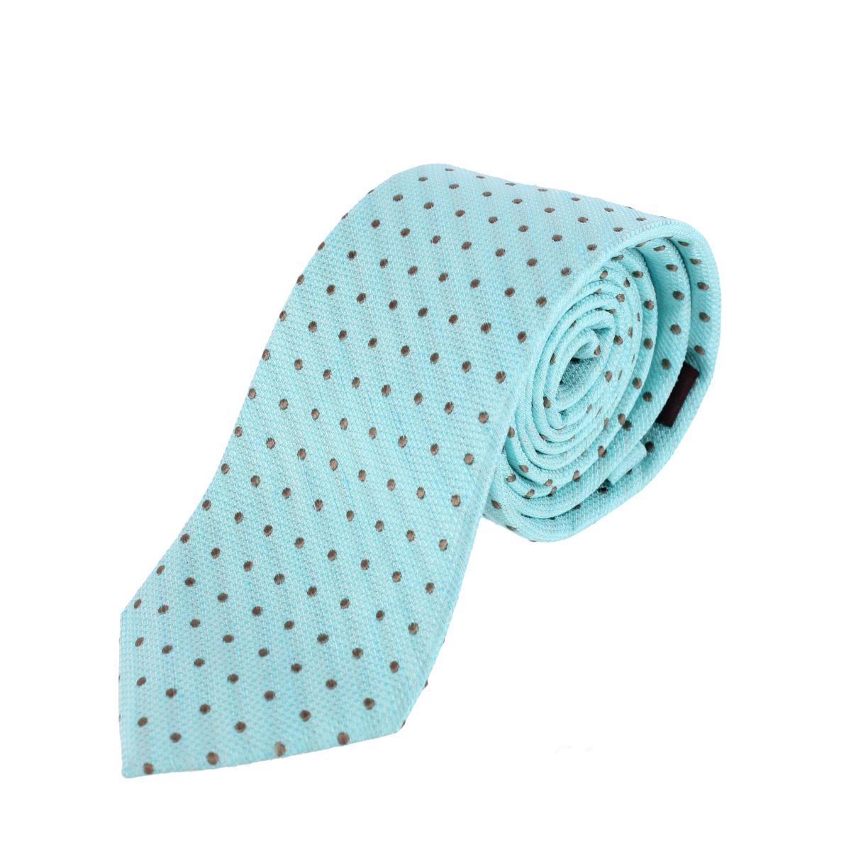 Trafalgar Ignacio Linen Blend Polka Dot Vertical Slant Lined Business Necktie - Light Blue one size