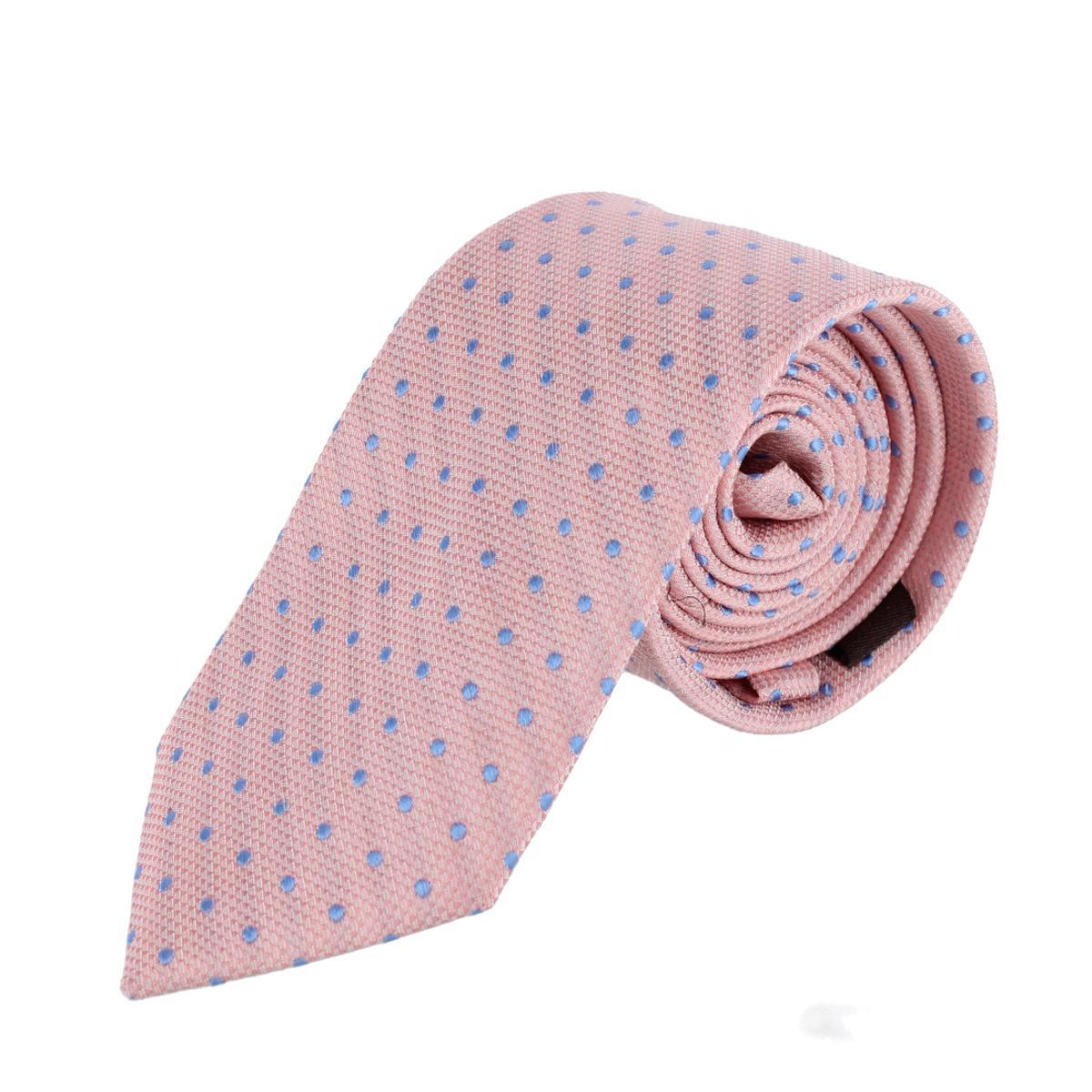 Trafalgar Ignacio Linen Blend Polka Dot Vertical Slant Lined Business Necktie - Coral one size