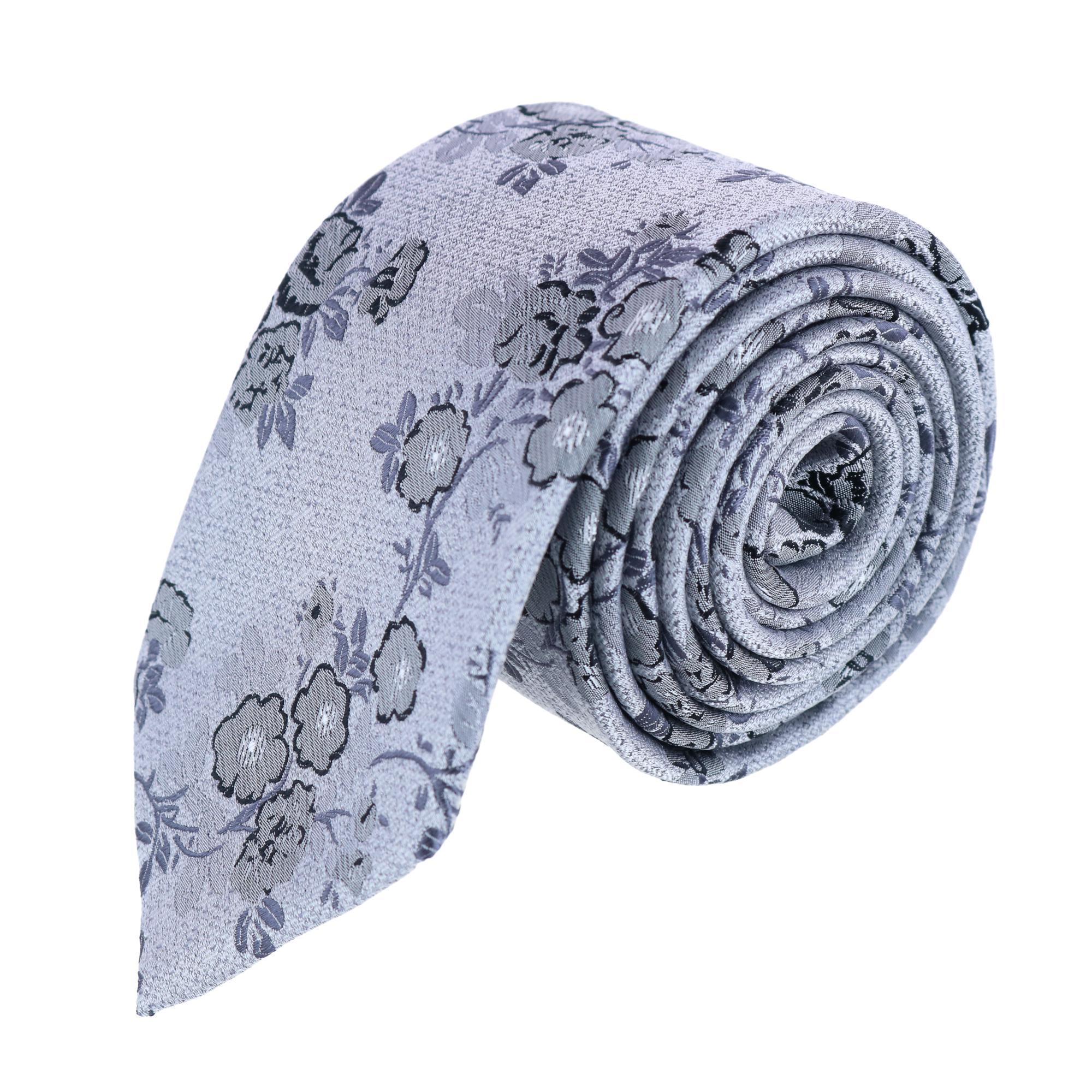 Trafalgar Big & Tall Florian Silk Novelty Necktie - Grey and Black one size