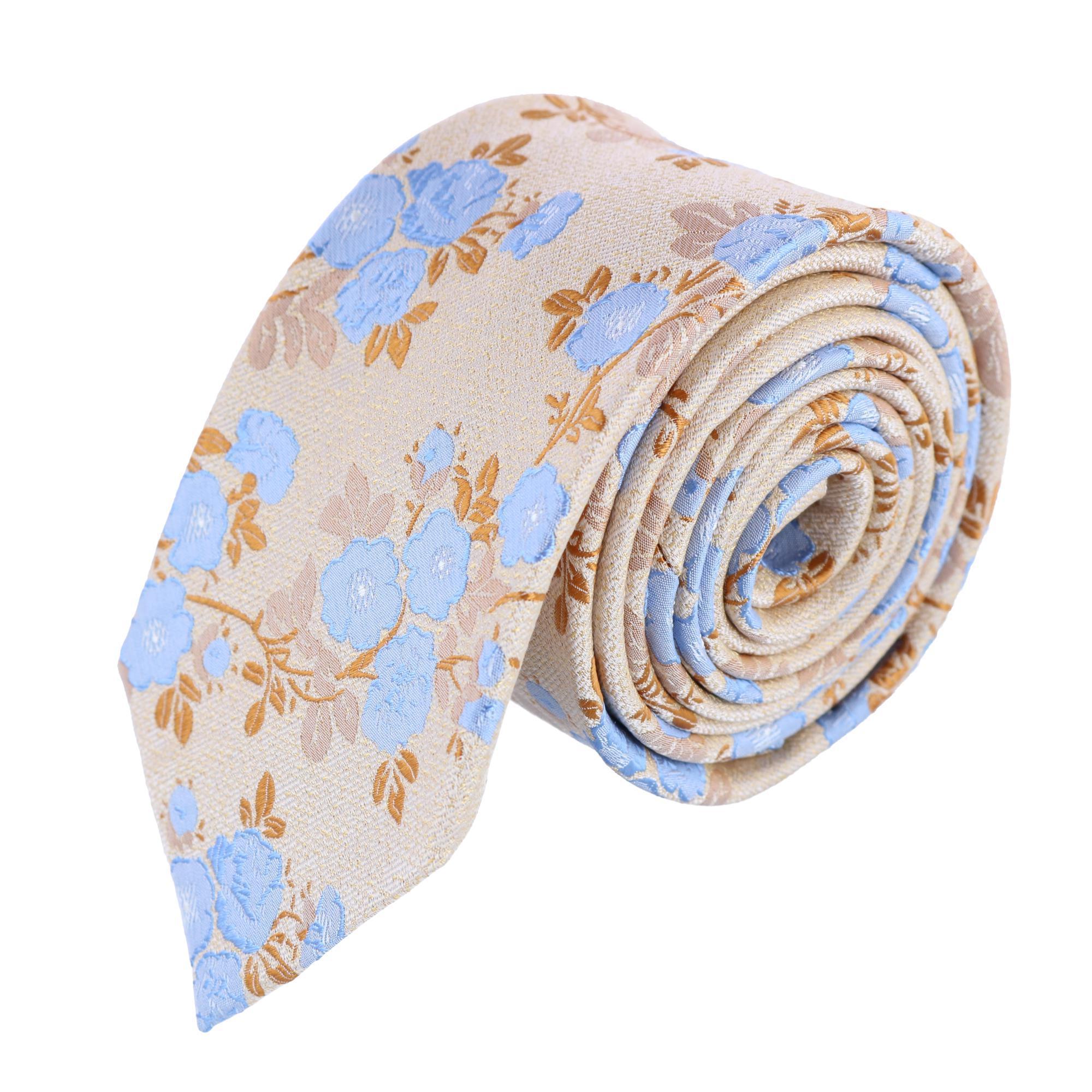Trafalgar Big & Tall Florian Silk Novelty Necktie - Yellow and Light Blue one size