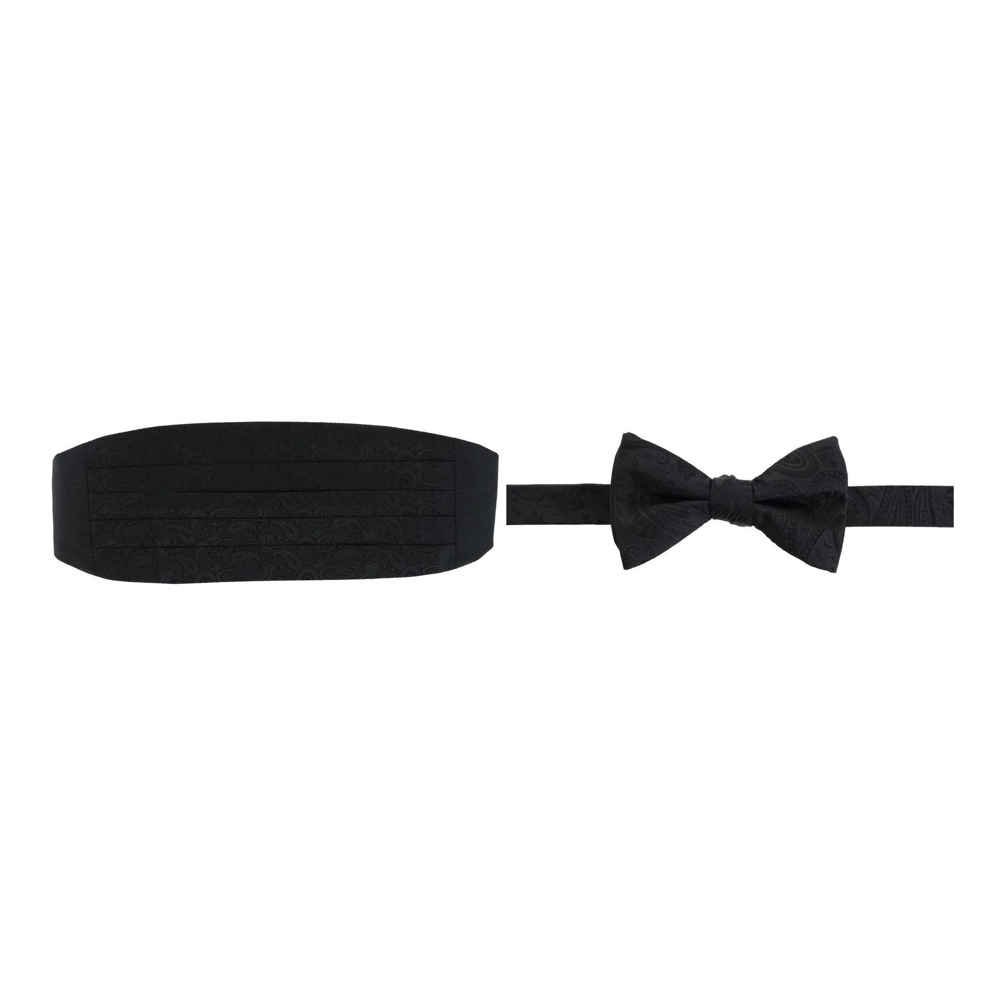 Trafalgar Banbury Tone on Tone Paisley Silk Cummerbund & Bow Tie Bundle - Black one size