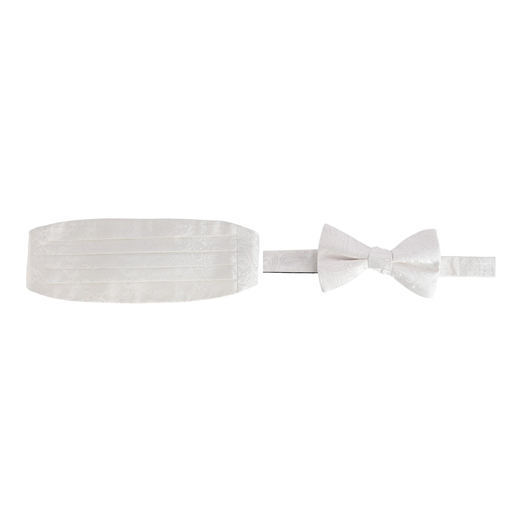 Trafalgar Banbury Tone on Tone Paisley Silk Cummerbund & Bow Tie Bundle - White one size
