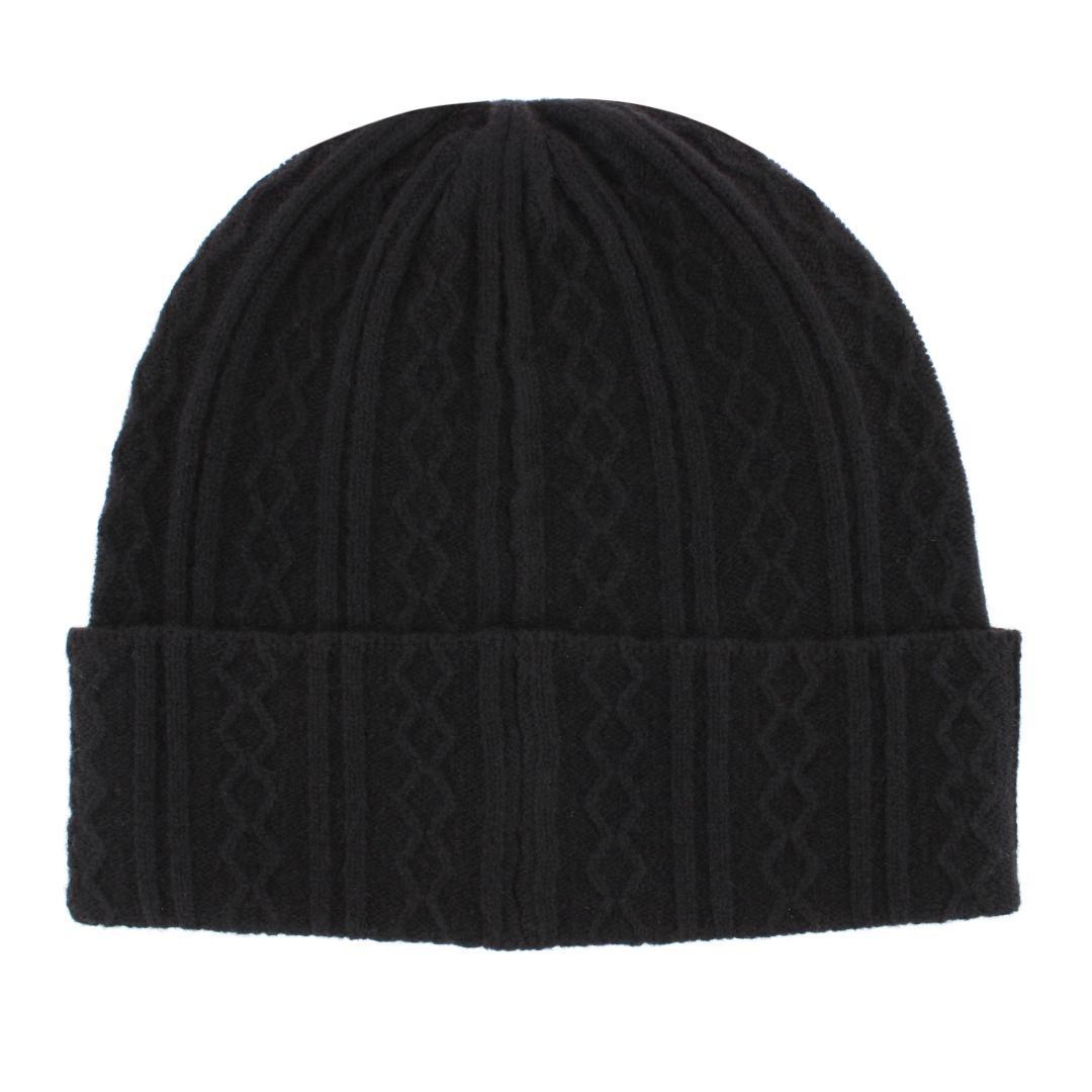 Trafalgar The Windsor Merino Wool Cable Knit Beanie - Black one size