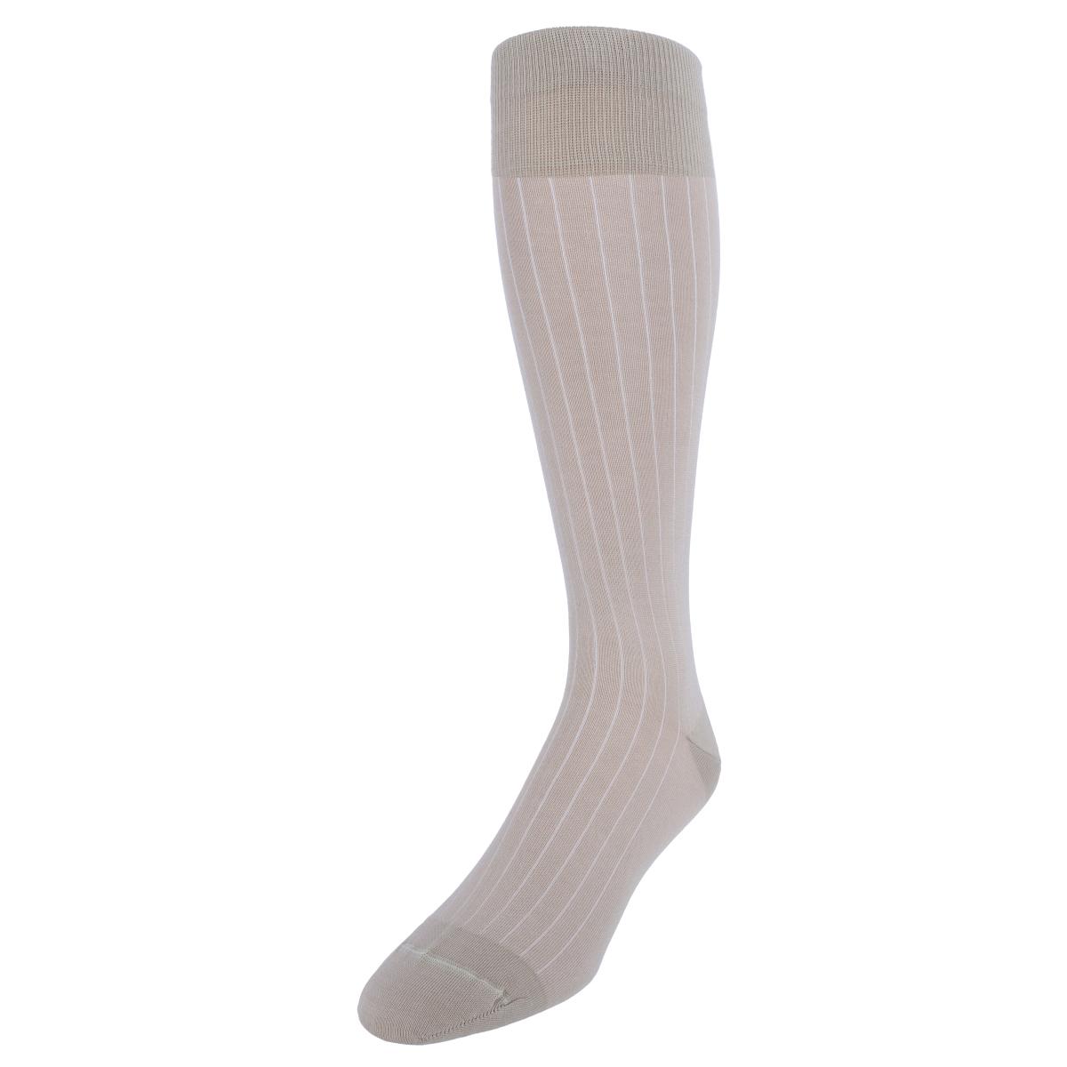 Trafalgar Valentino Vertical Stripe Over the Calf Mercerized Cotton Sock - Tan with White Stripes one size