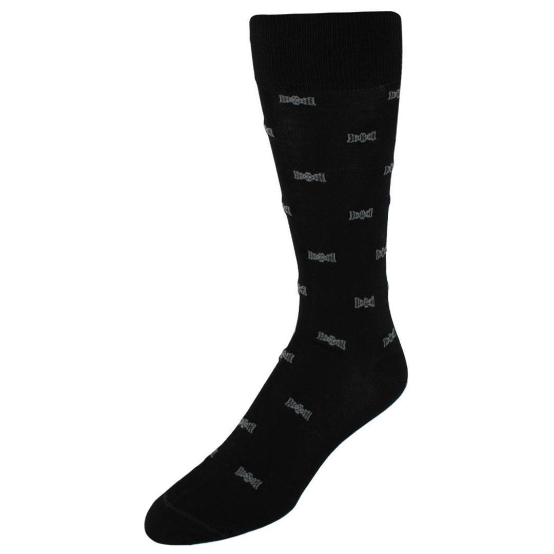 Trafalgar Dapper Bow Tie Novelty Mid Calf Mercerized Cotton Socks (1 Pair) - Black one size