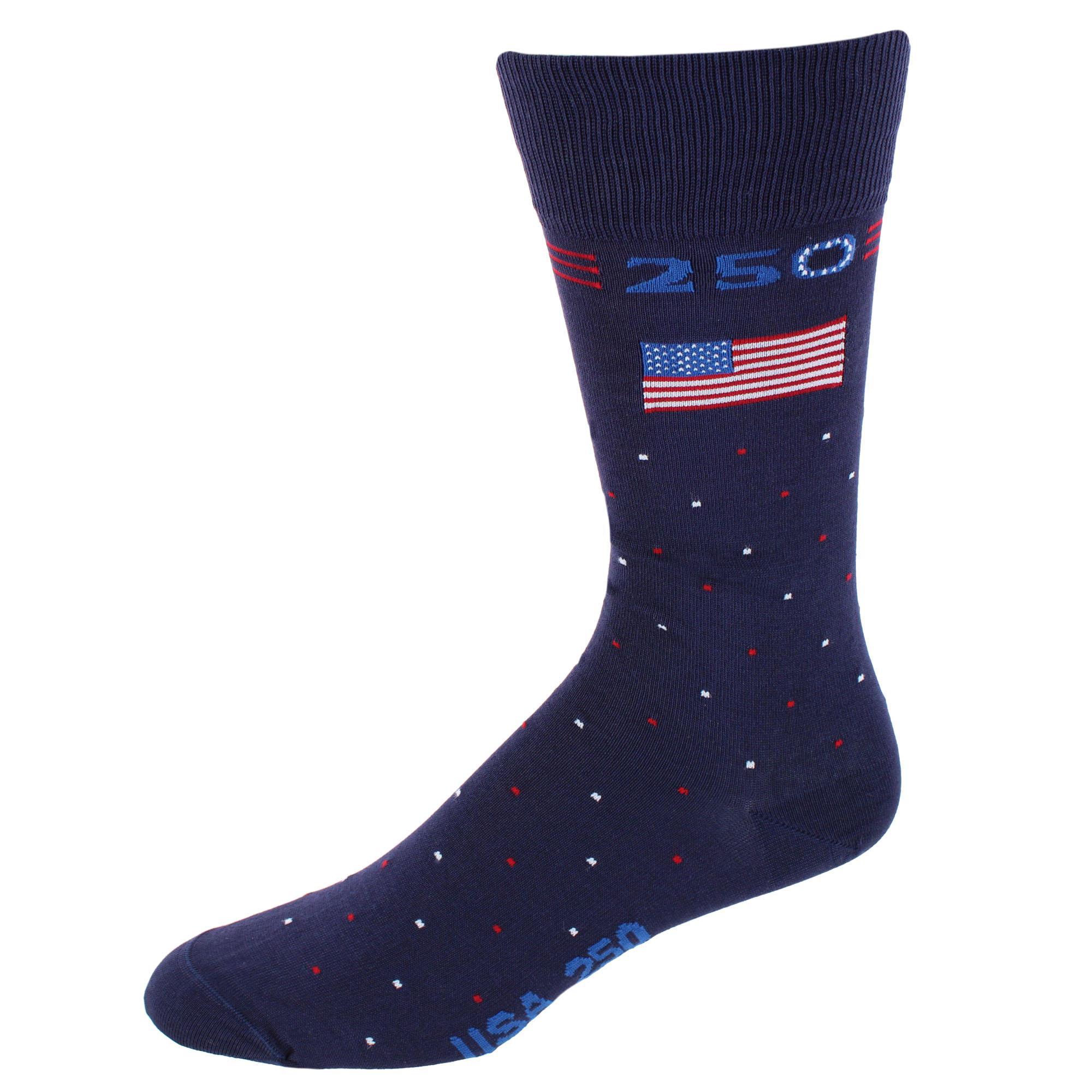 Trafalgar Founders 250 Polka Dot Mid Calf Mercerized Cotton Socks (1 Pair) - Navy Blue with Polka Dots one size