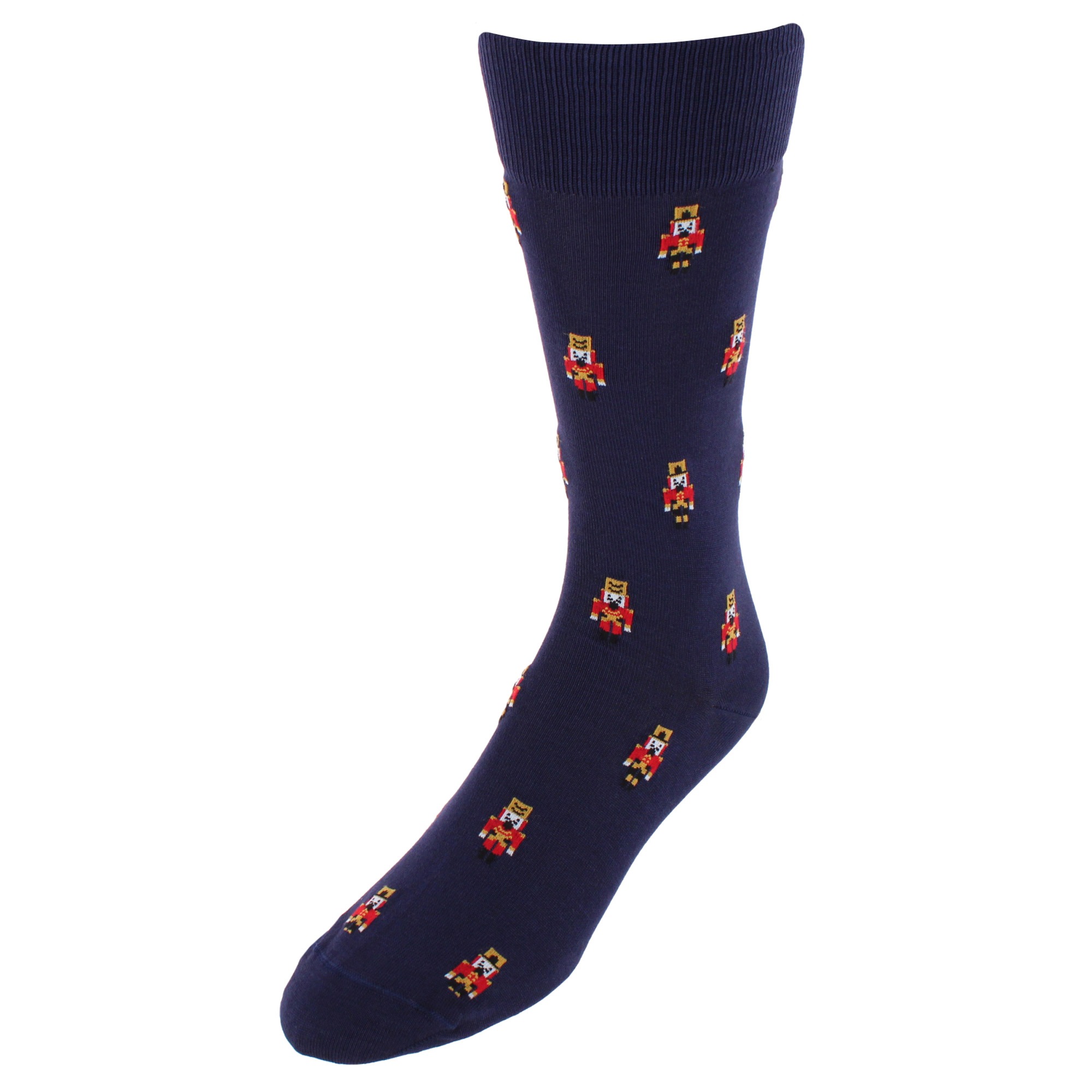 Trafalgar Nutcracker Army Holiday Mid Calf Mercerized Cotton Socks (1 Pair) - Navy one size