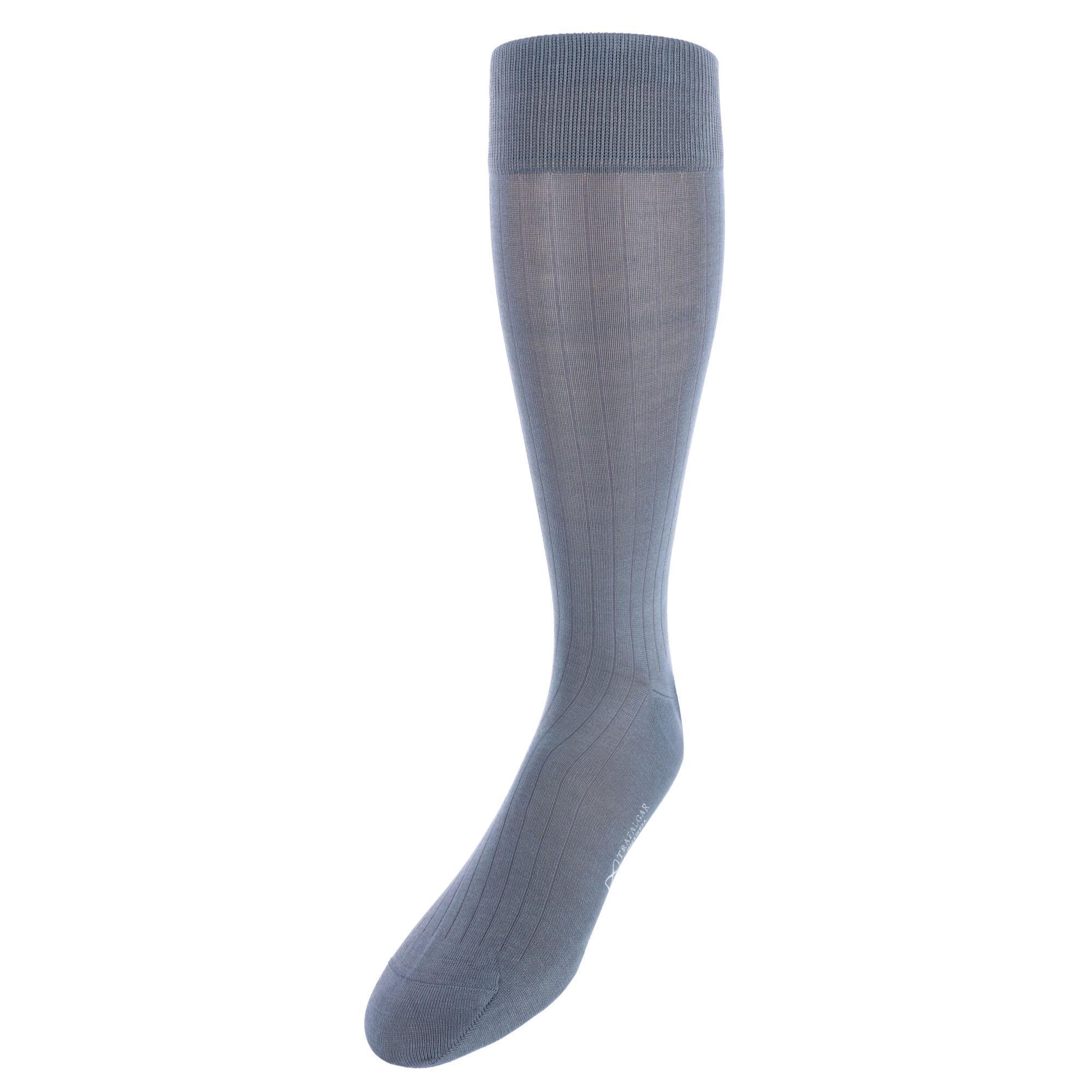 Trafalgar Jasper Mercerized Cotton Ribbed Mid-Calf Solid Color Socks - Steel Grey one size