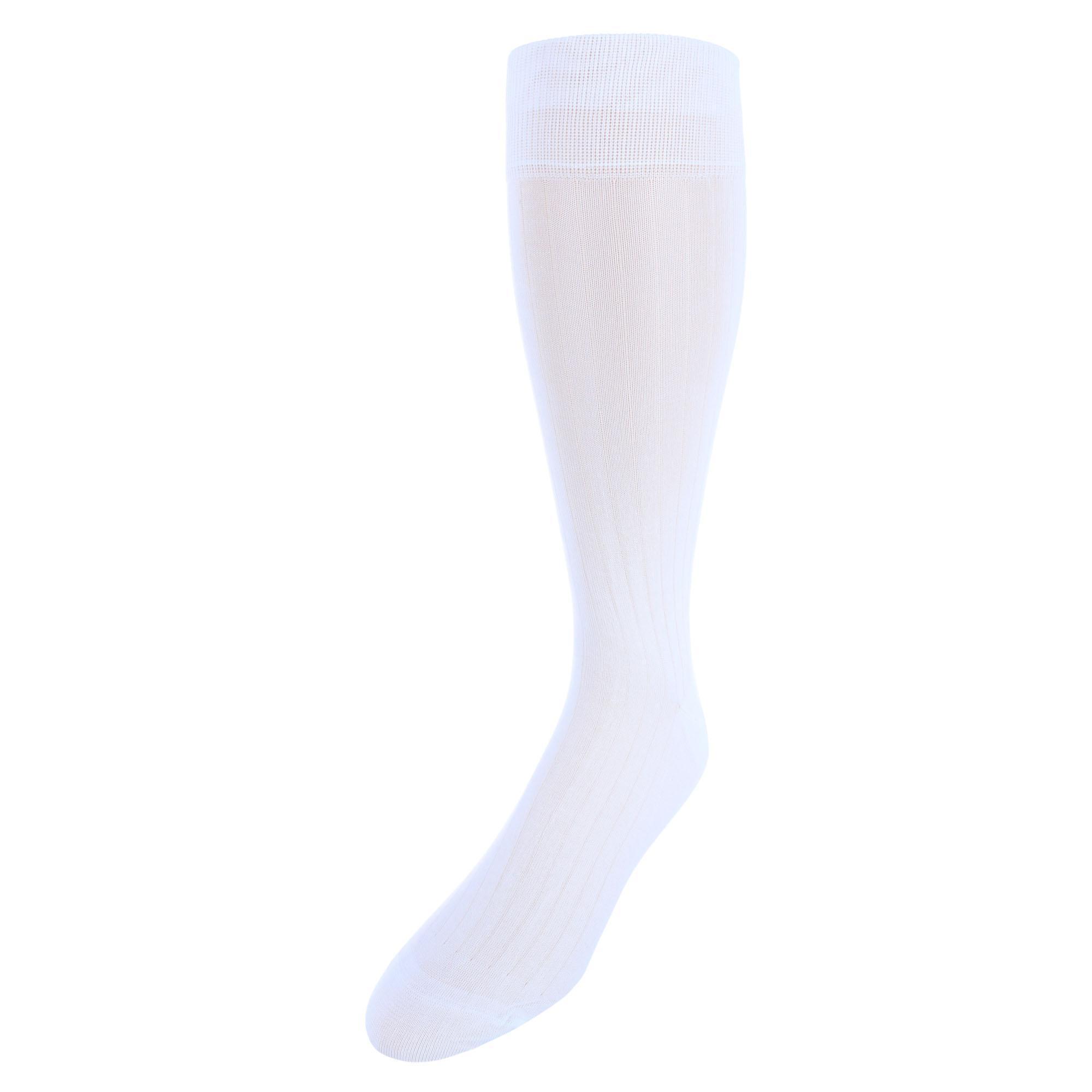 Trafalgar Jasper Mercerized Cotton Ribbed Mid-Calf Solid Color Socks - White one size