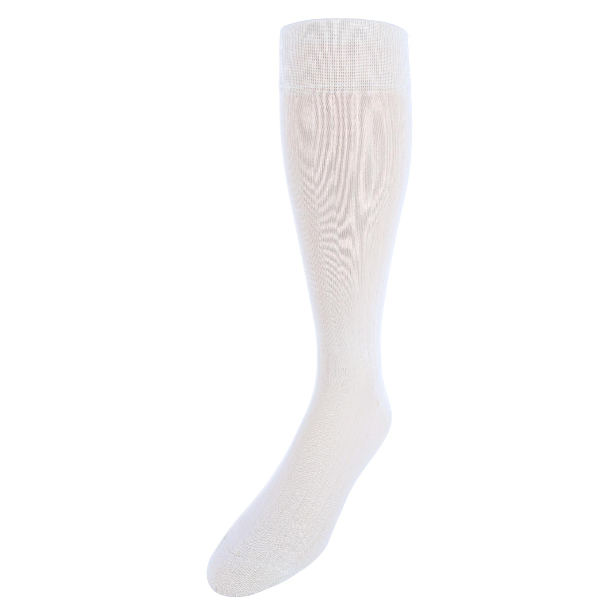 Trafalgar Jasper Mercerized Cotton Ribbed Mid-Calf Solid Color Socks - Cream one size