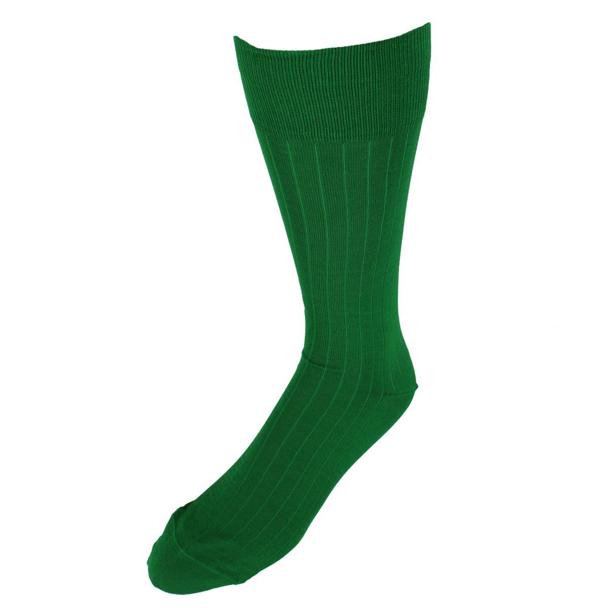 Trafalgar Jasper Mercerized Cotton Ribbed Mid-Calf Solid Color Socks - Green one size