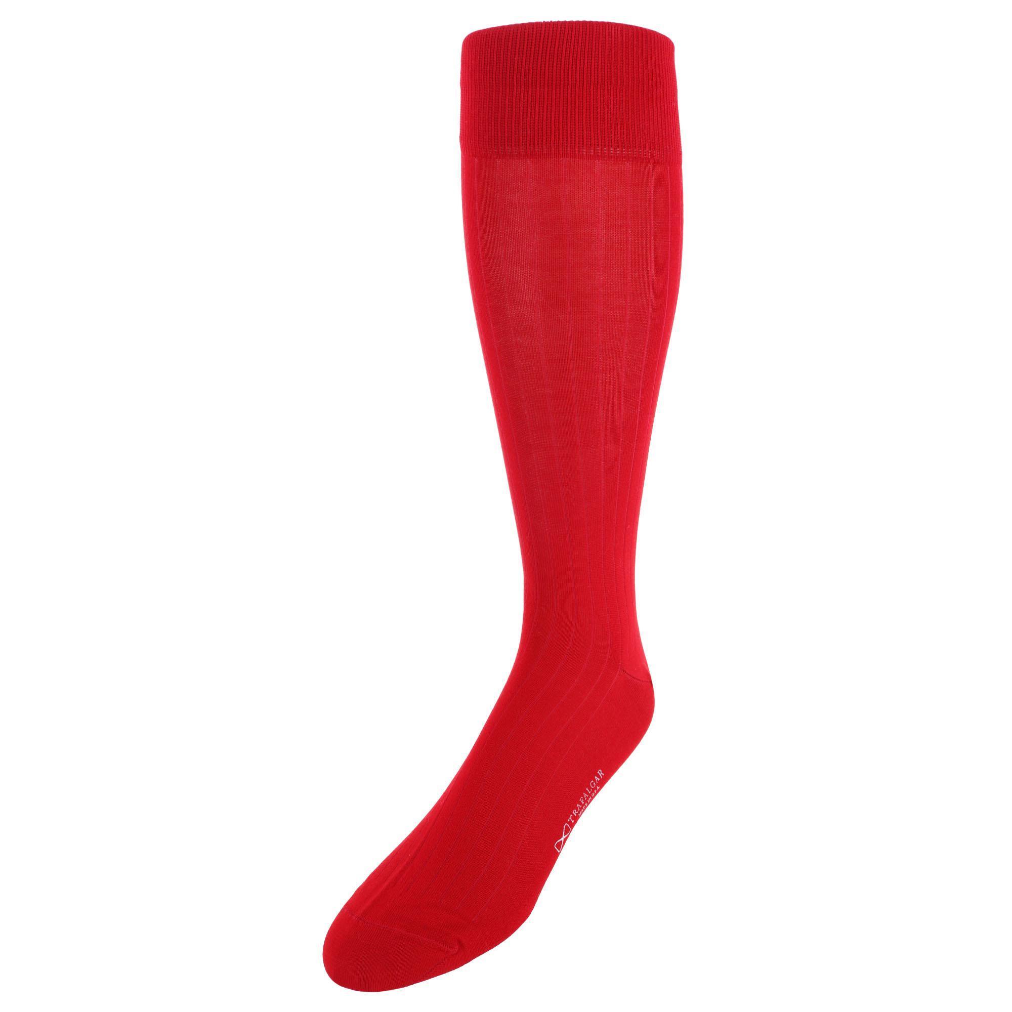 Trafalgar Jasper Mercerized Cotton Ribbed Mid-Calf Solid Color Socks - Red one size