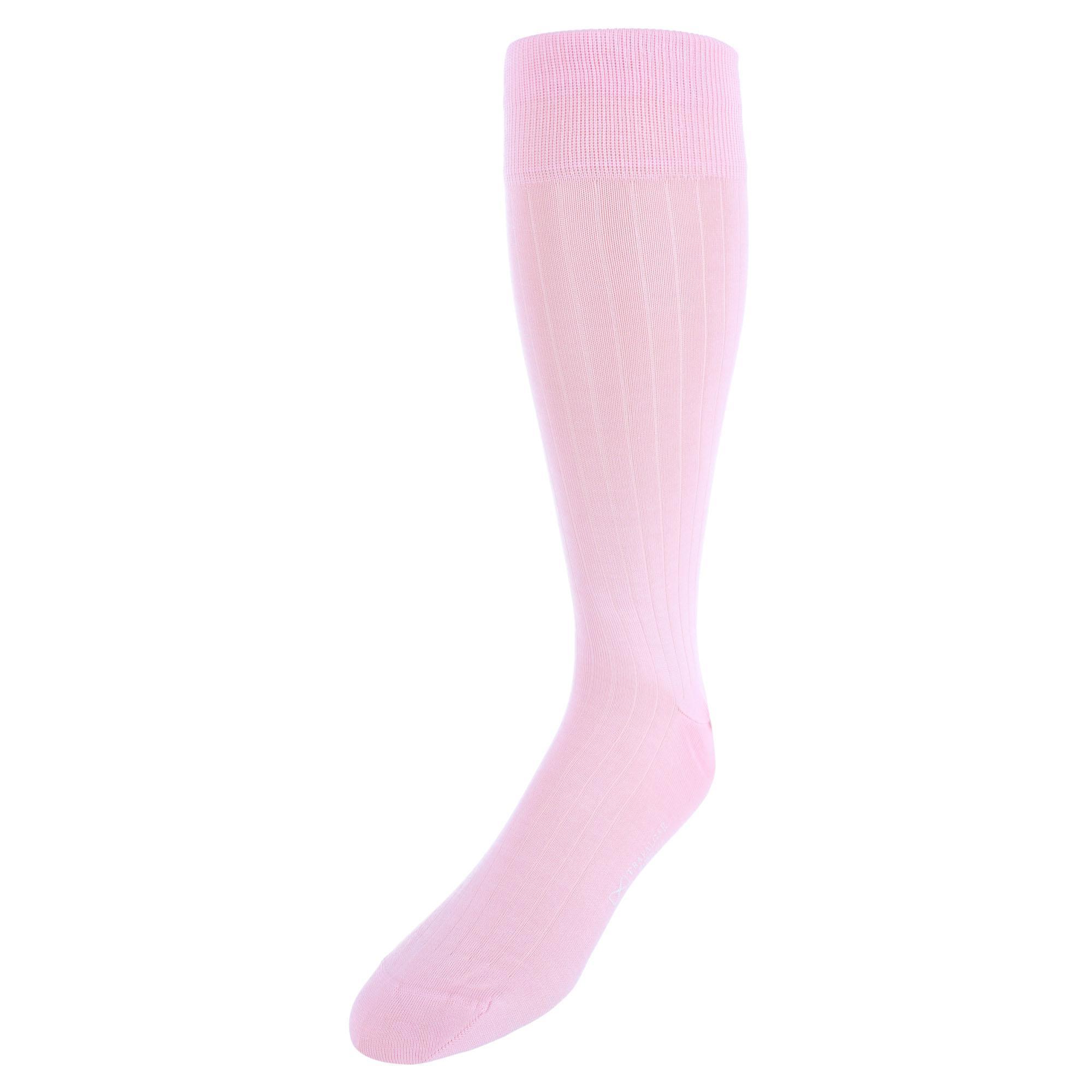 Trafalgar Jasper Mercerized Cotton Ribbed Mid-Calf Solid Color Socks - Pink one size
