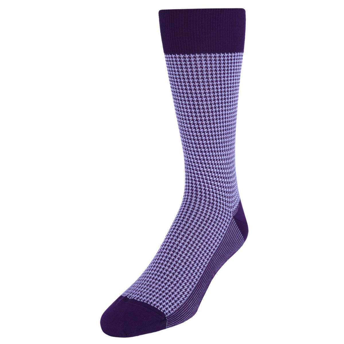 Trafalgar Doyle Houndstooth Design Mercerized Cotton Mid-Calf Socks - Purple and Lavender one size