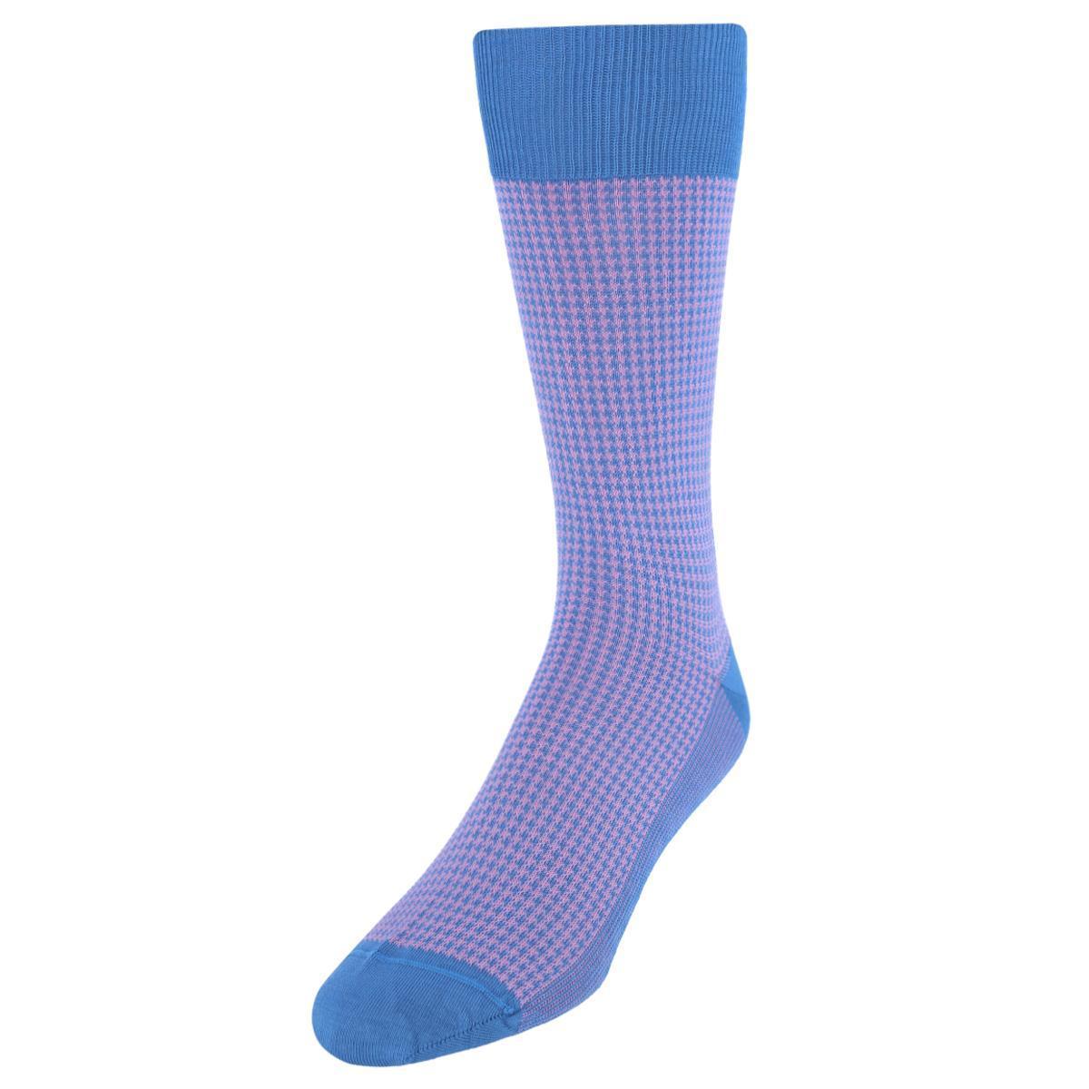 Trafalgar Doyle Houndstooth Design Mercerized Cotton Mid-Calf Socks - Blue with Pink one size