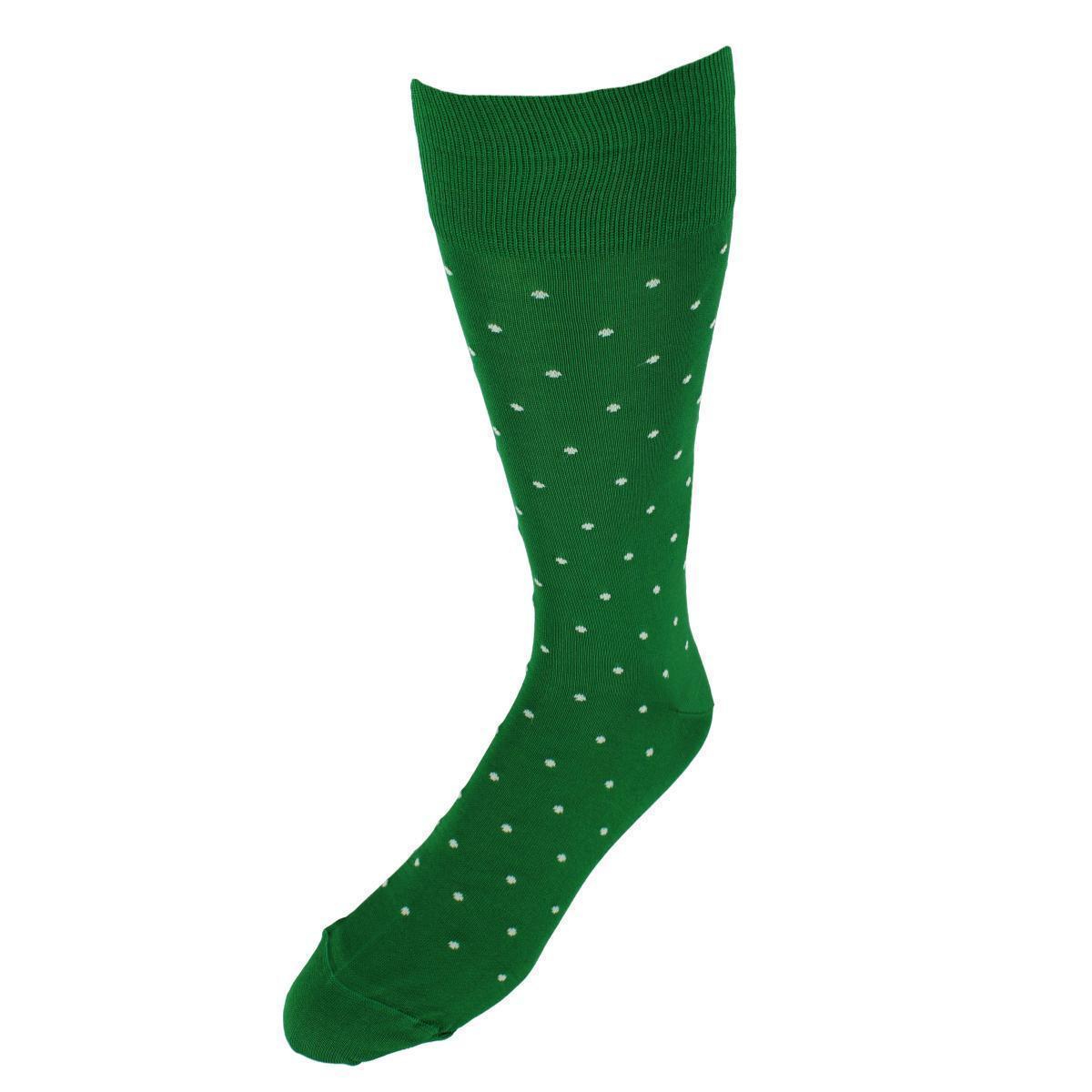 Trafalgar Leo Polka Dot Mercerized Cotton Mid-Calf Socks - Green with White Dots one size