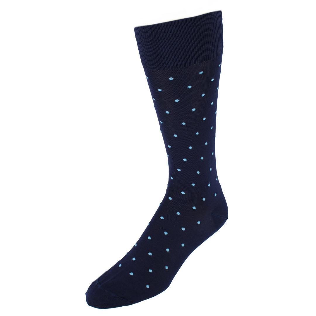 Trafalgar Leo Polka Dot Mercerized Cotton Mid-Calf Socks - Navy with Sky Dots one size