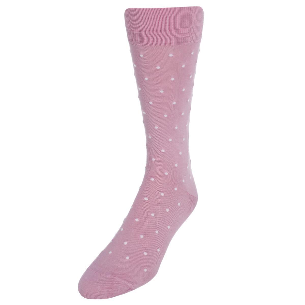 Trafalgar Leo Polka Dot Mercerized Cotton Mid-Calf Socks - Pink with White Dots one size