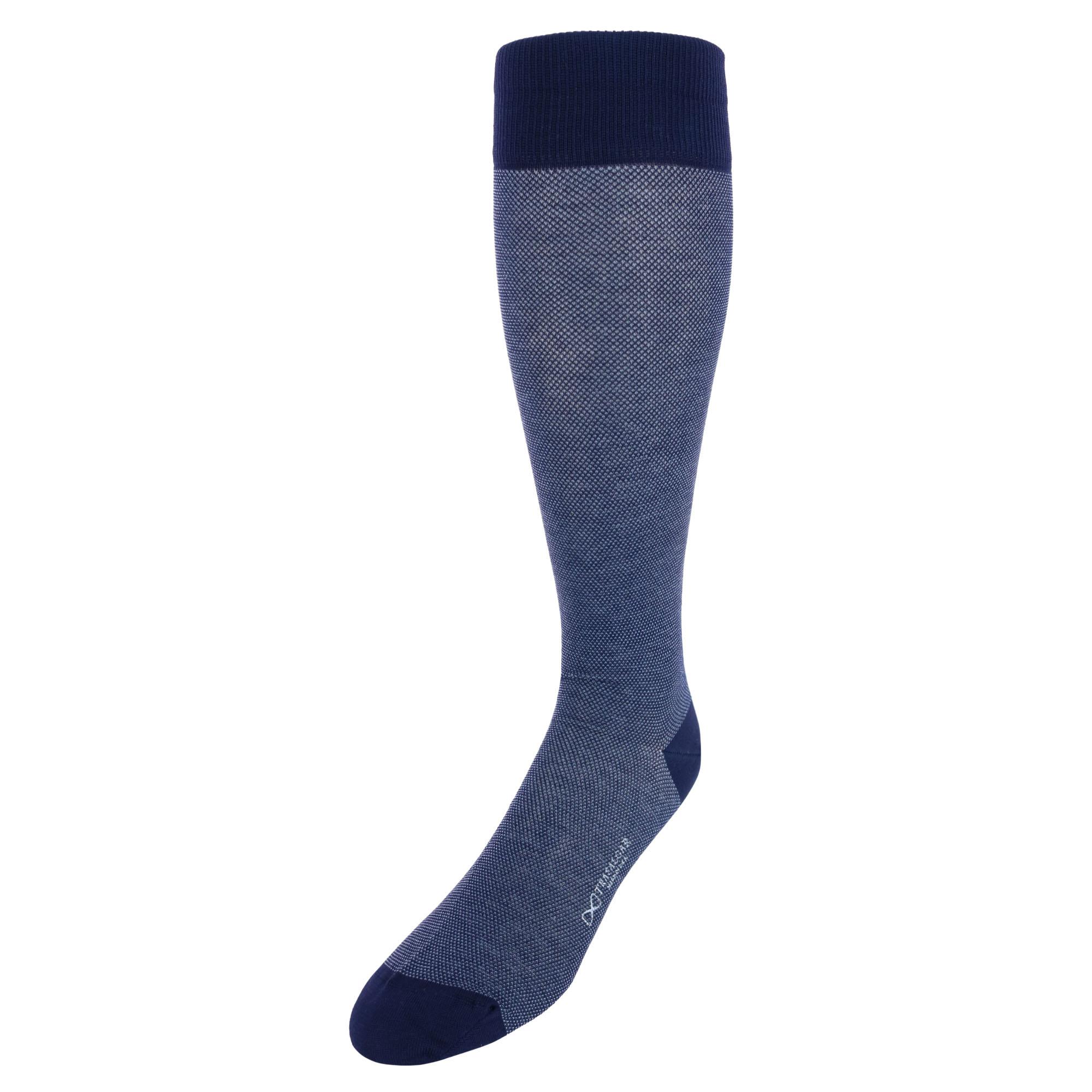 Trafalgar Noah Nail head Design Over The Calf Mercerized Cotton Socks - Navy and Light Blue one size