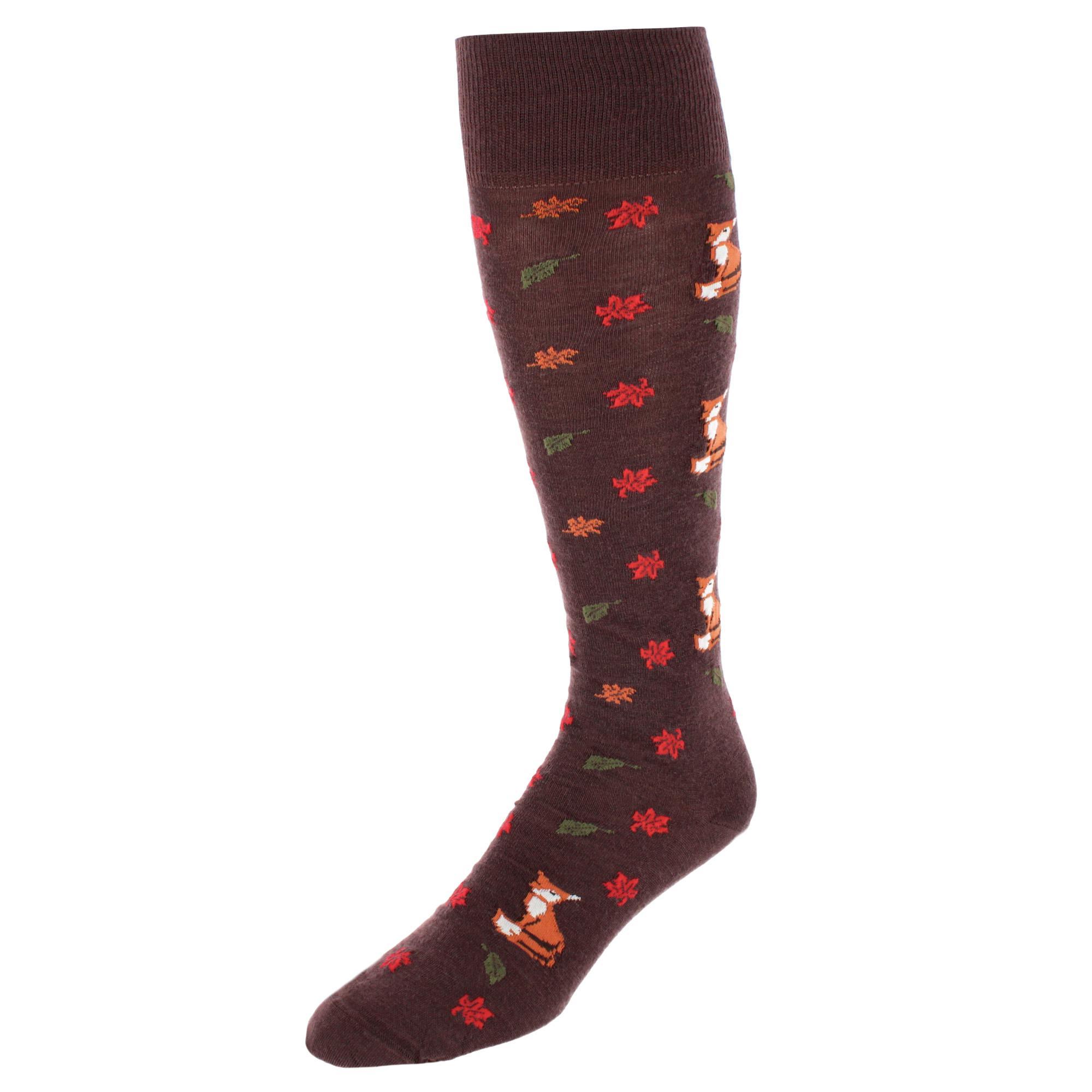 Trafalgar Foxy Fall Leaf Motif Novelty Merino Wool Mid Calf Socks (1 Pair) - Brown one size
