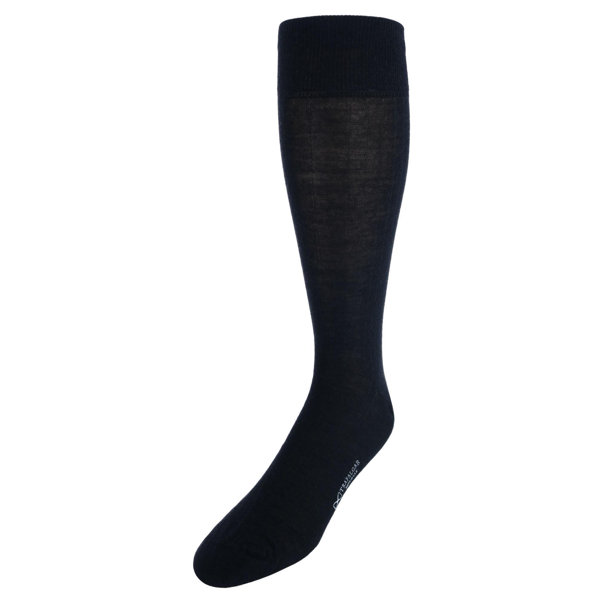Trafalgar Sutton Fine Merino Wool Solid Color Ribbed Socks - Black one size