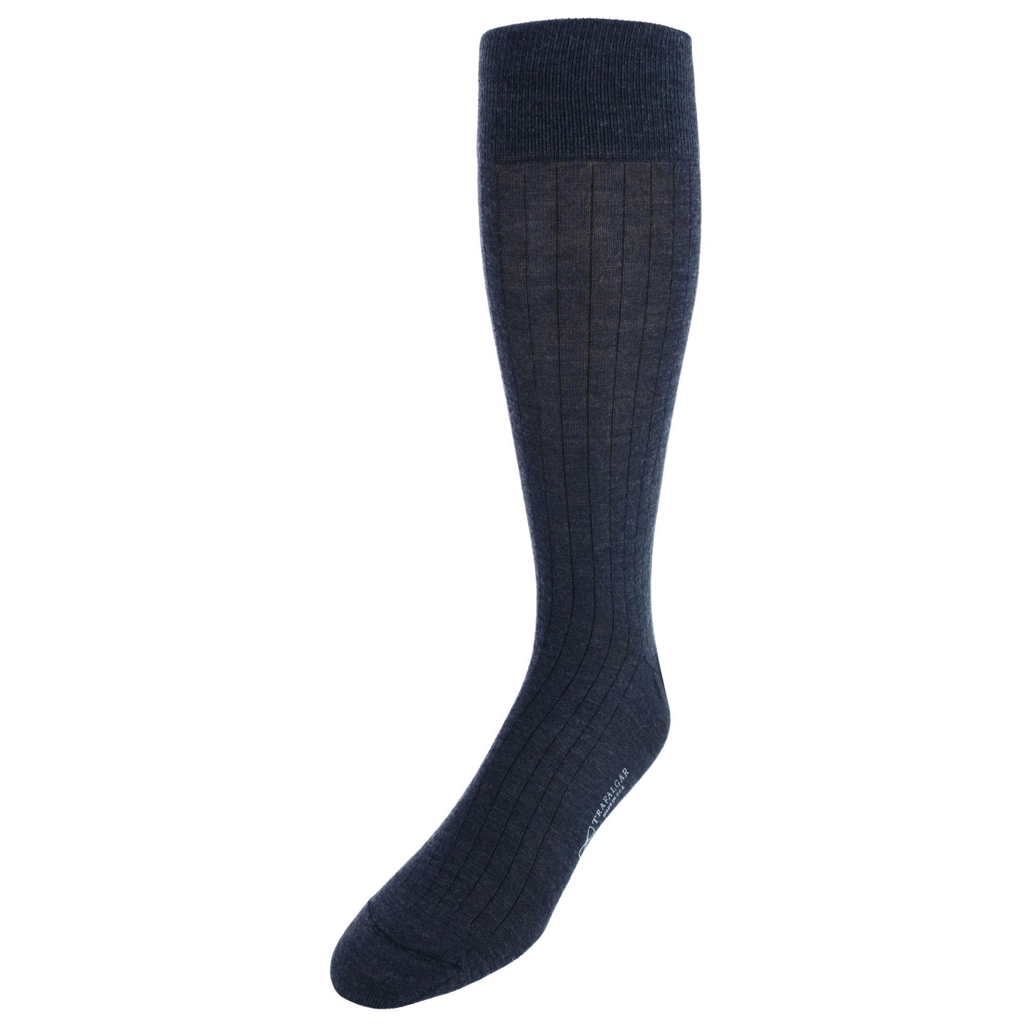 Trafalgar Sutton Fine Merino Wool Solid Color Ribbed Socks - Charcoal one size