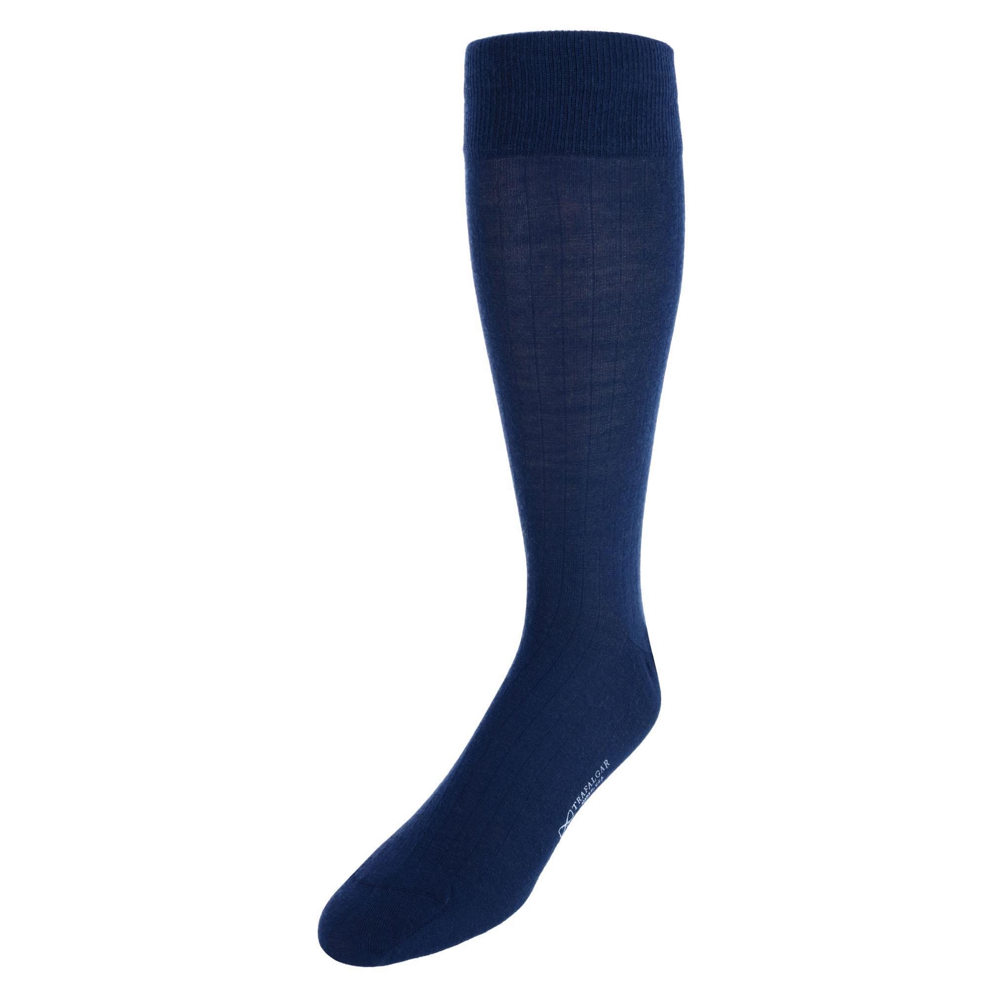 Trafalgar Sutton Fine Merino Wool Solid Color Ribbed Socks - Navy one size