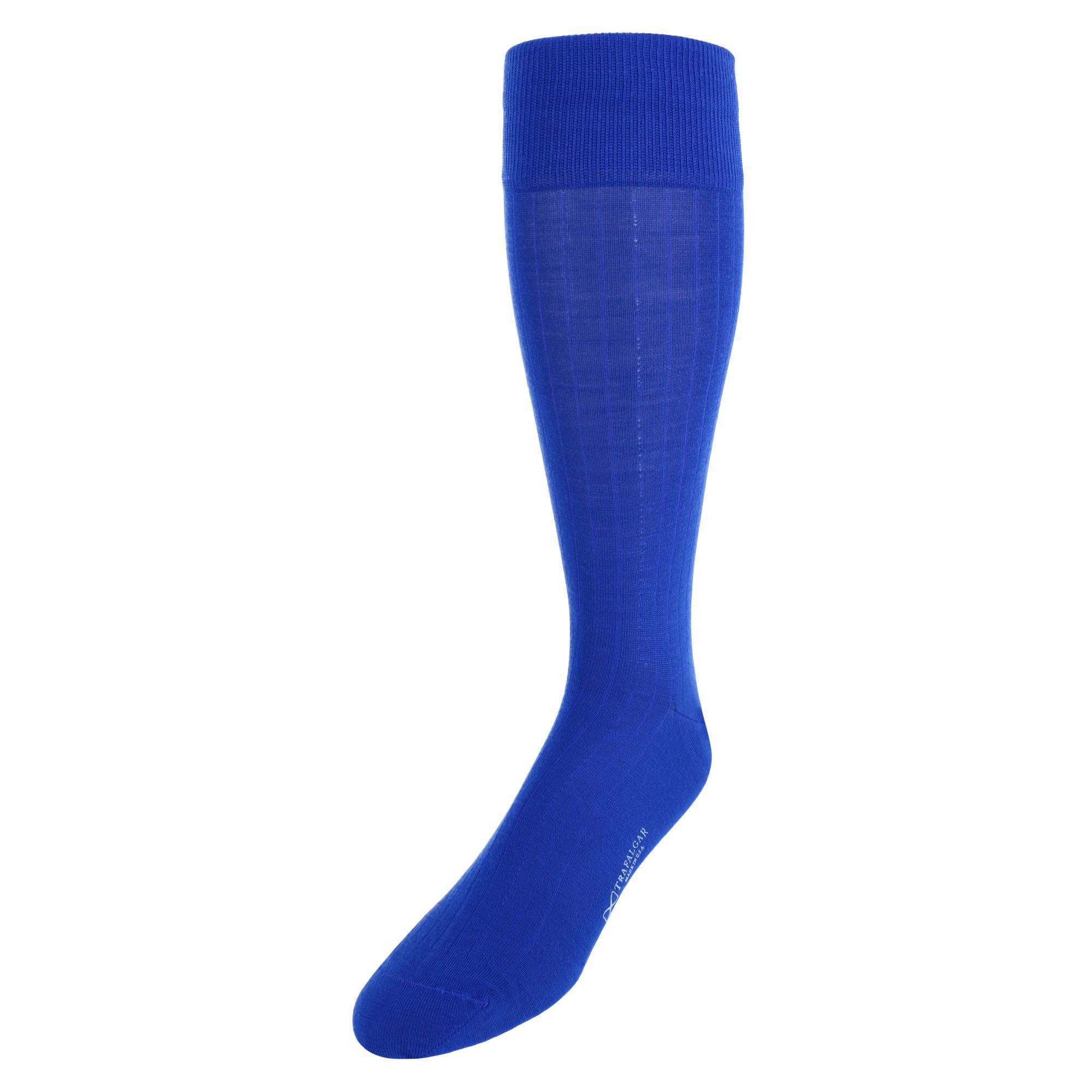 Trafalgar Sutton Fine Merino Wool Solid Color Ribbed Socks - Royal Blue one size