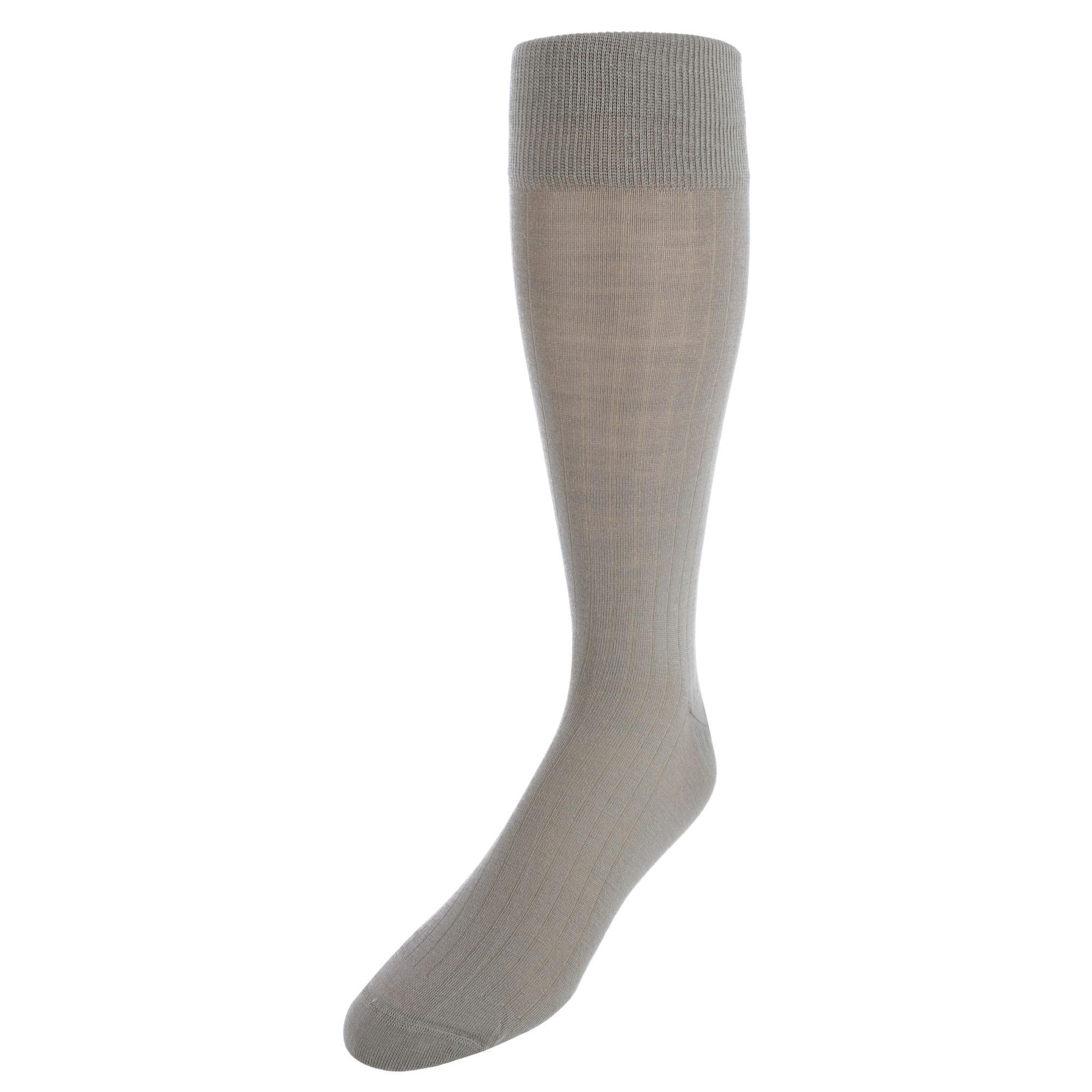 Trafalgar Sutton Fine Merino Wool Solid Color Ribbed Socks - Taupe one size