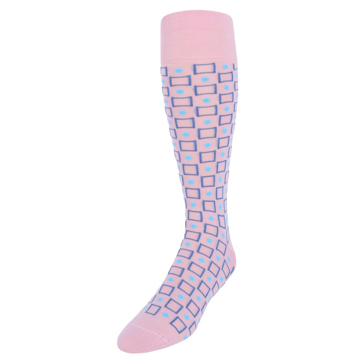 Trafalgar Aurelien Square and Circle Patterned Mercerized Cotton Mid-Calf  Socks - Pink one size