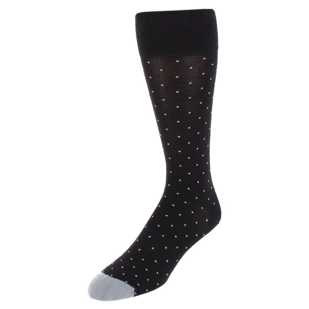 Trafalgar Pierre Polka Dot Mid-Calf Pima Cotton Socks (1 Pair) - Black with Grey Dots one size